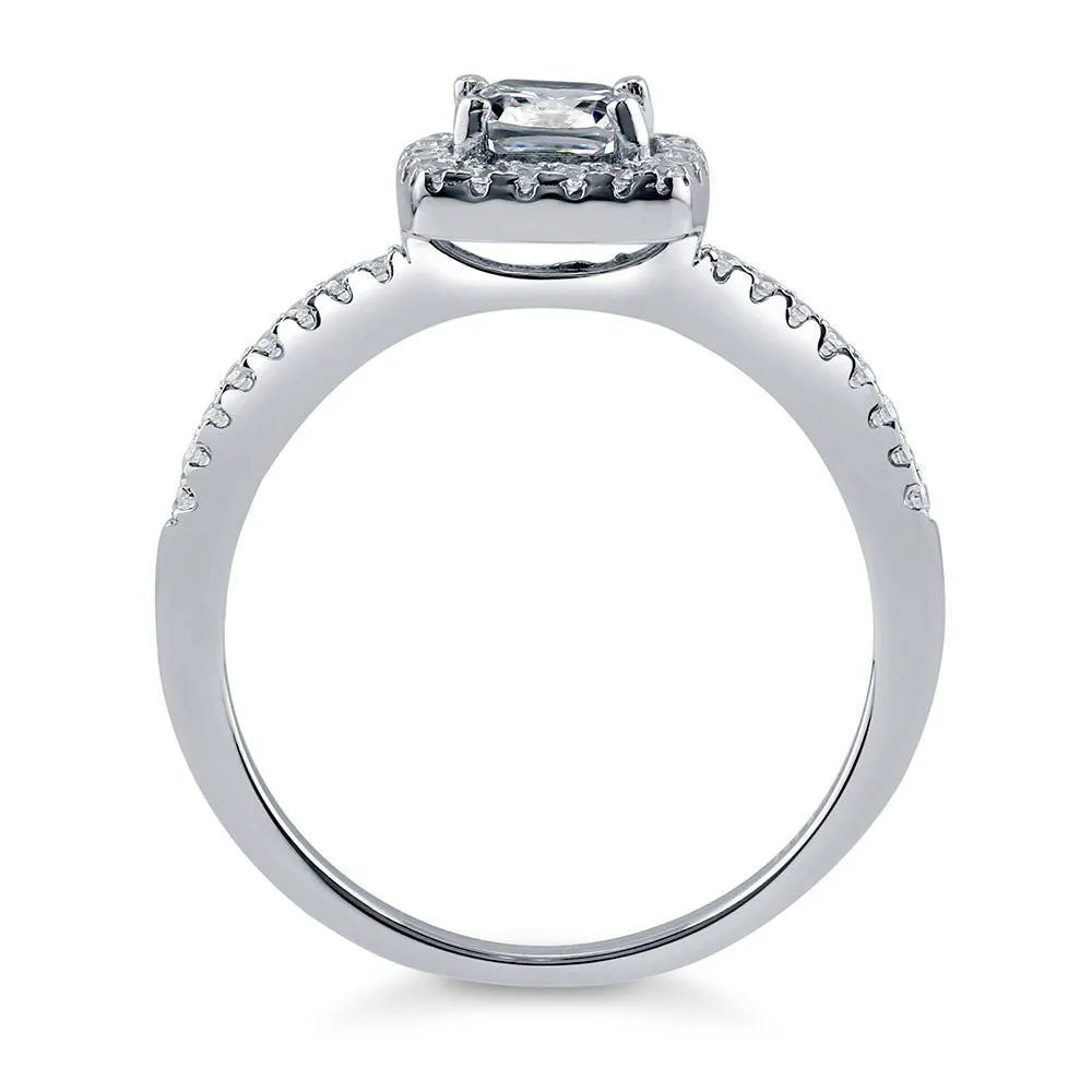 Halo Cushion Cut CZ Ring in Sterling Silver