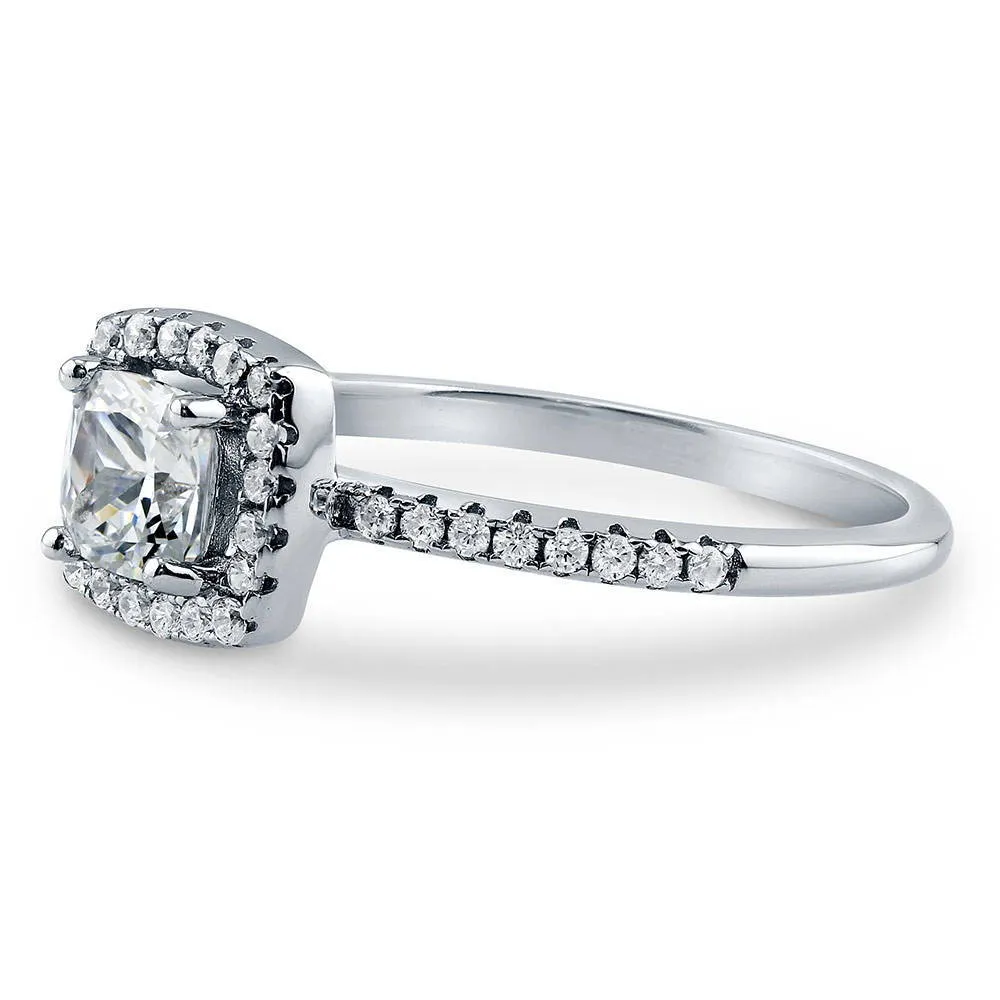 Halo Cushion Cut CZ Ring in Sterling Silver