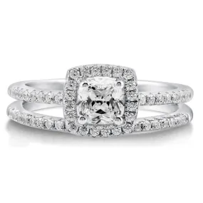 Halo Cushion CZ Ring Set in Sterling Silver