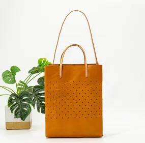 Handcrafted Cowhide Leather Minimalism Tote Bag, Leather Everyday Bag, Hollow Out Star Pattern Bag, Birthday gift for Her