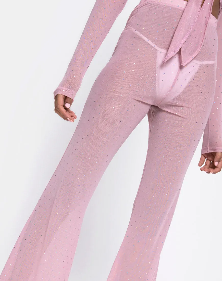 Herlom Flare Trouser in Crystal Net Rose