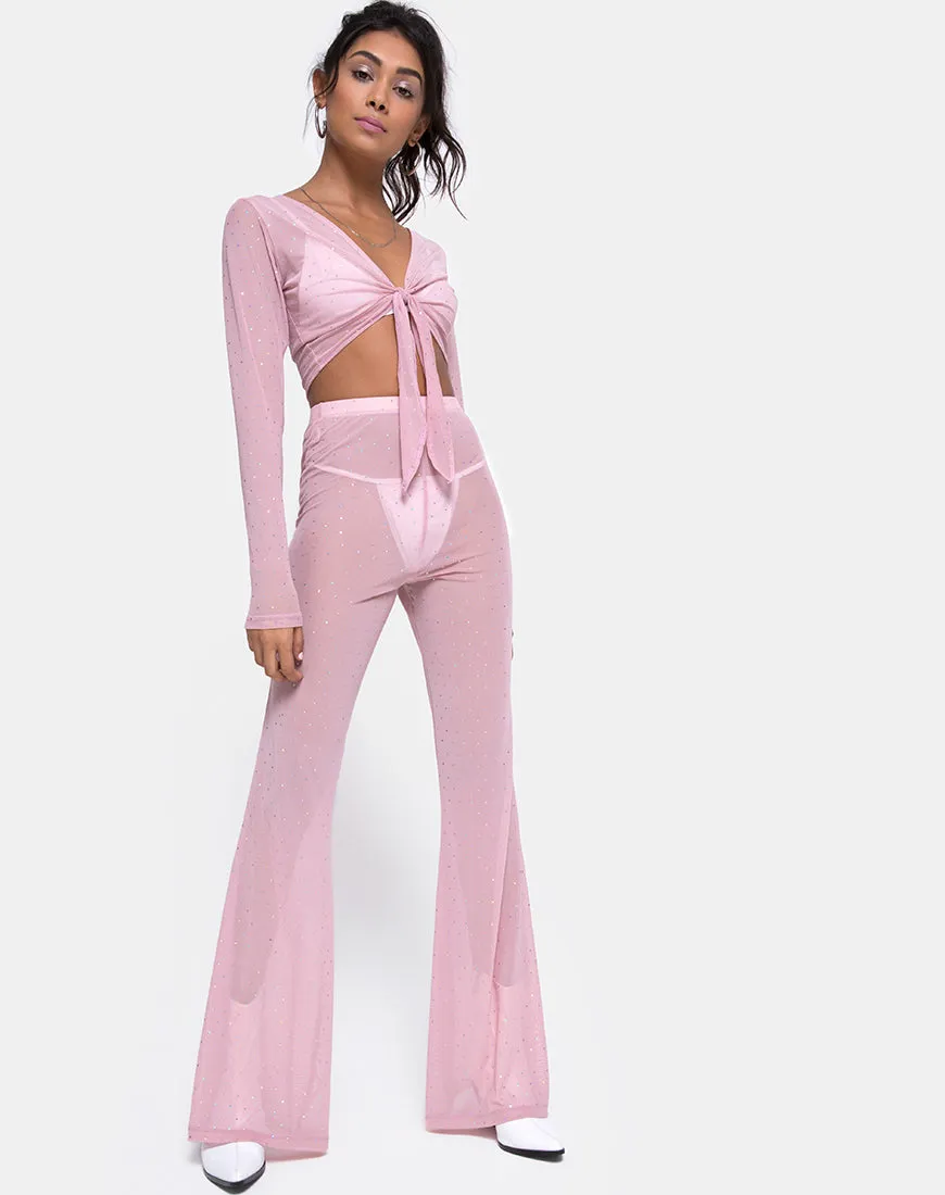 Herlom Flare Trouser in Crystal Net Rose