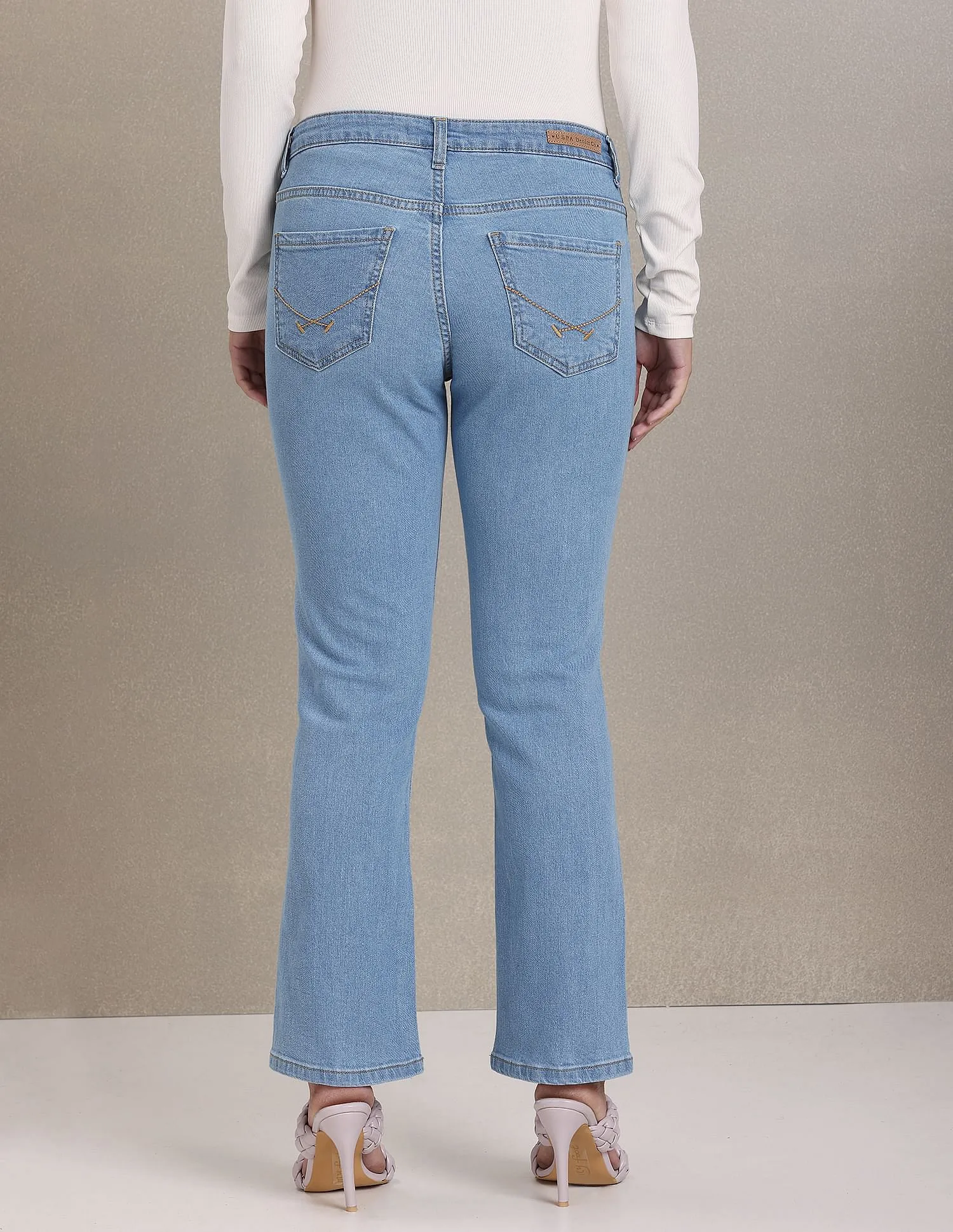 High Rise Washed Flared Jeans