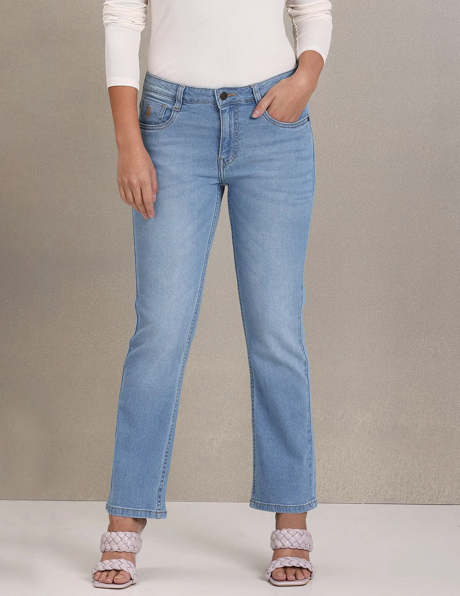 High Rise Washed Flared Jeans