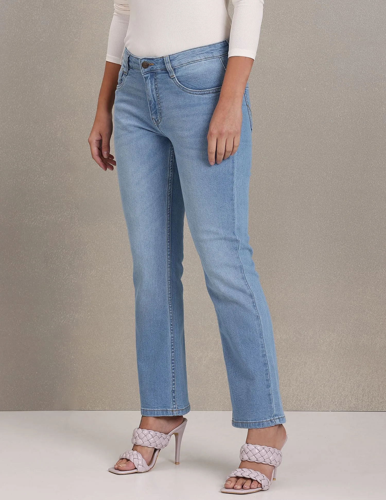 High Rise Washed Flared Jeans