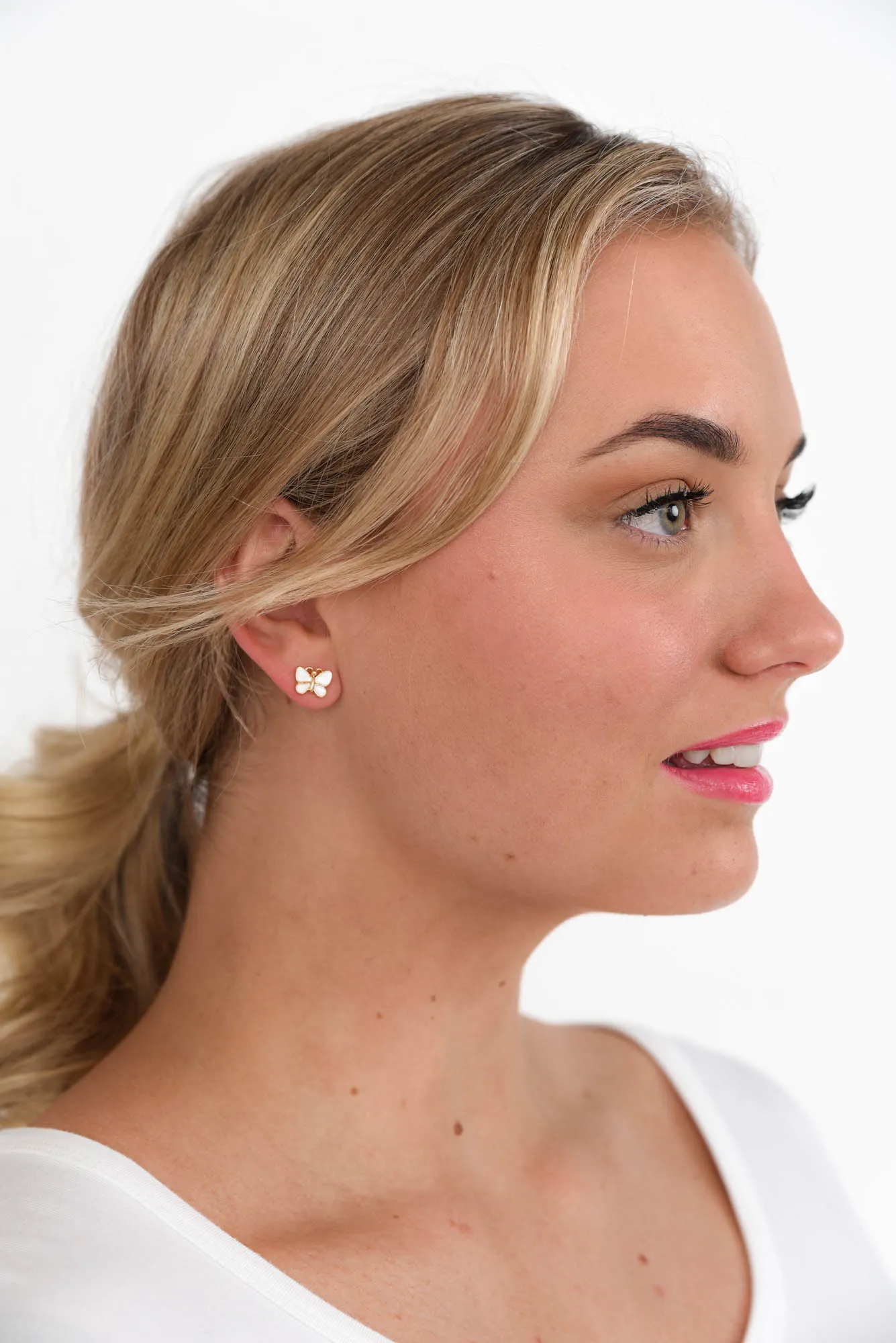 Jaclyn White Butterfly Stud Earrings