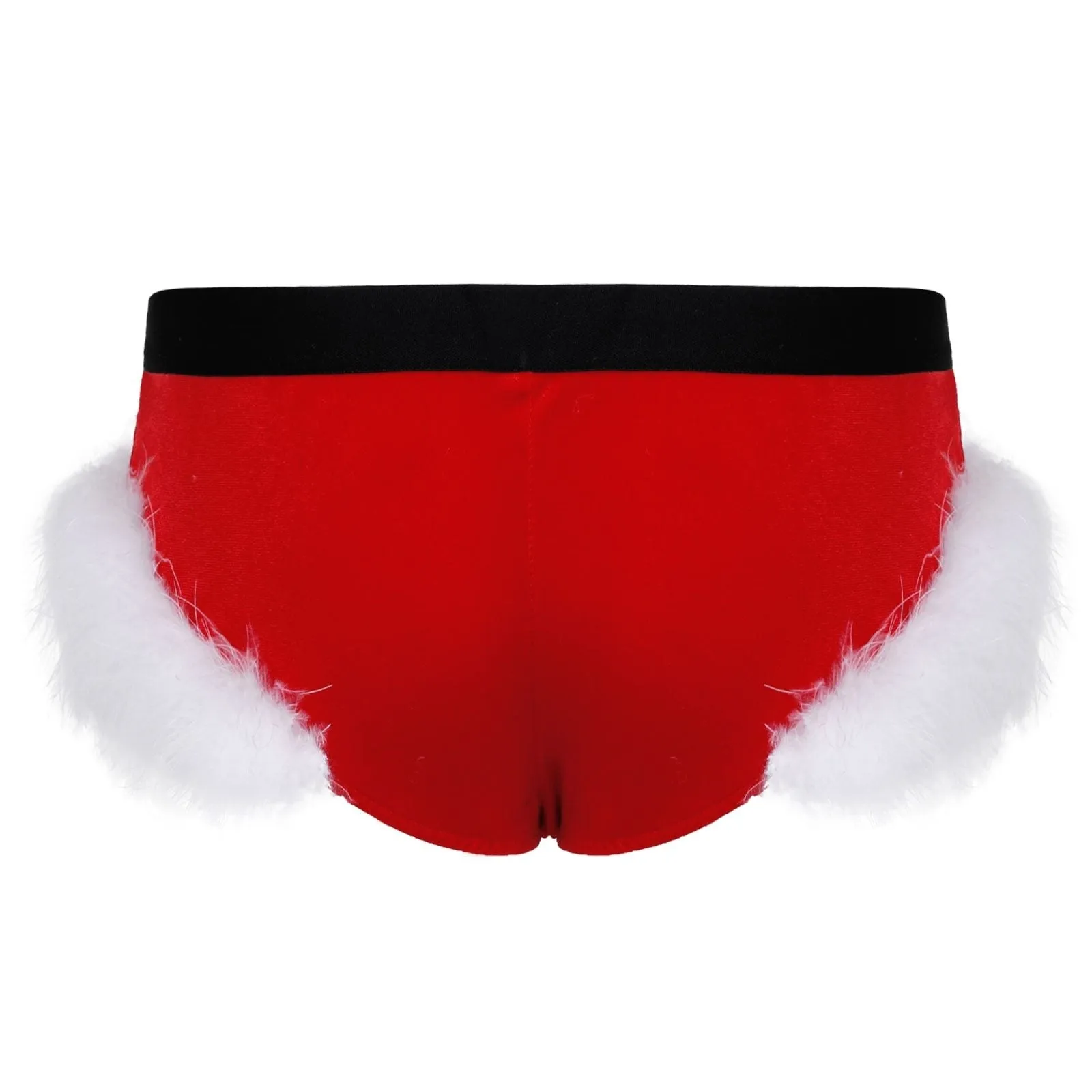 JCSTK - XMAS GIFT - Mens Sissy Christmas Velvet Santa Briefs with Feather Trim Red & White