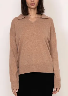 Kathryn McCarron Luna Collared Cashmere Crew Almond