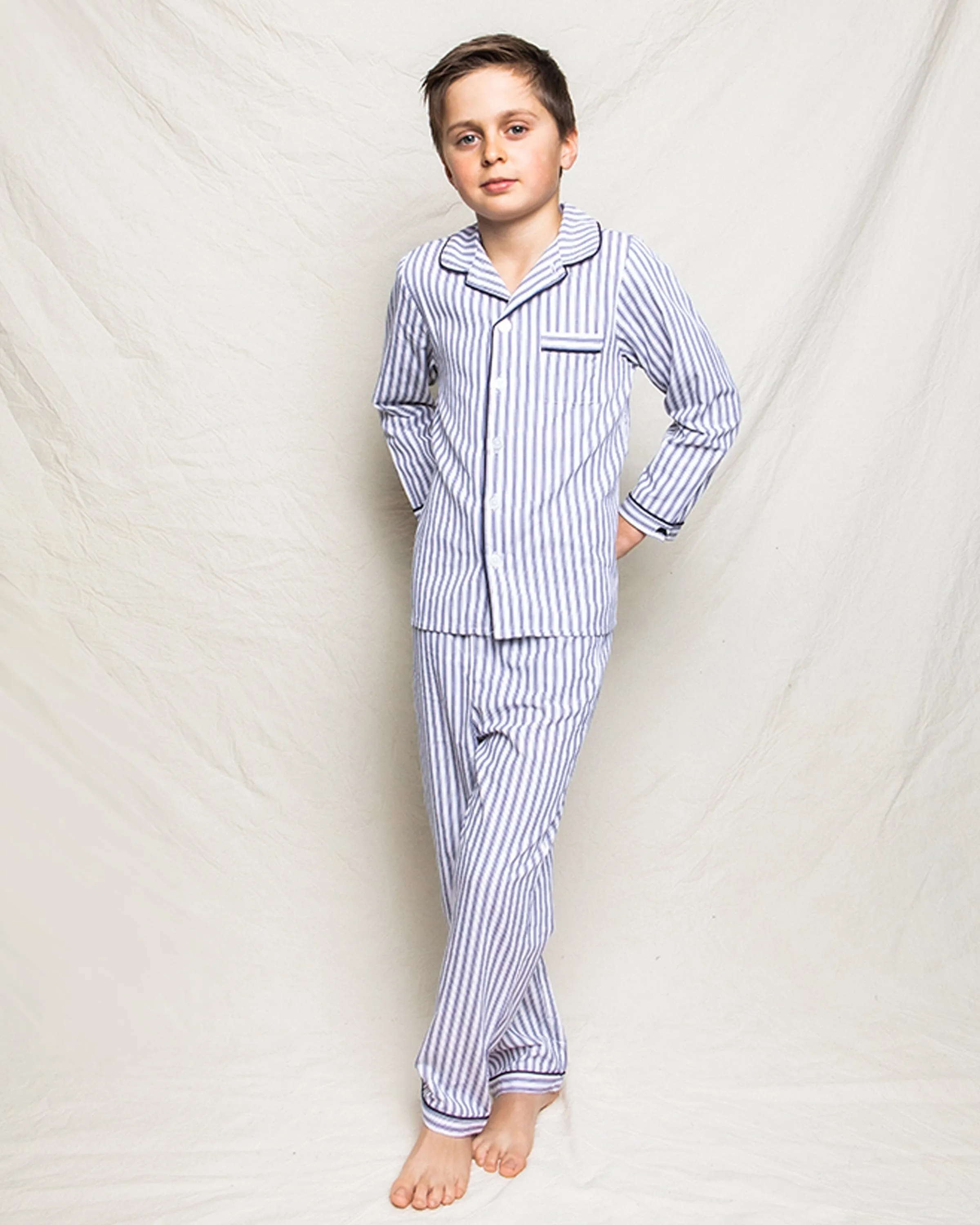 Kid's Twill Pajama Set | Navy French Ticking