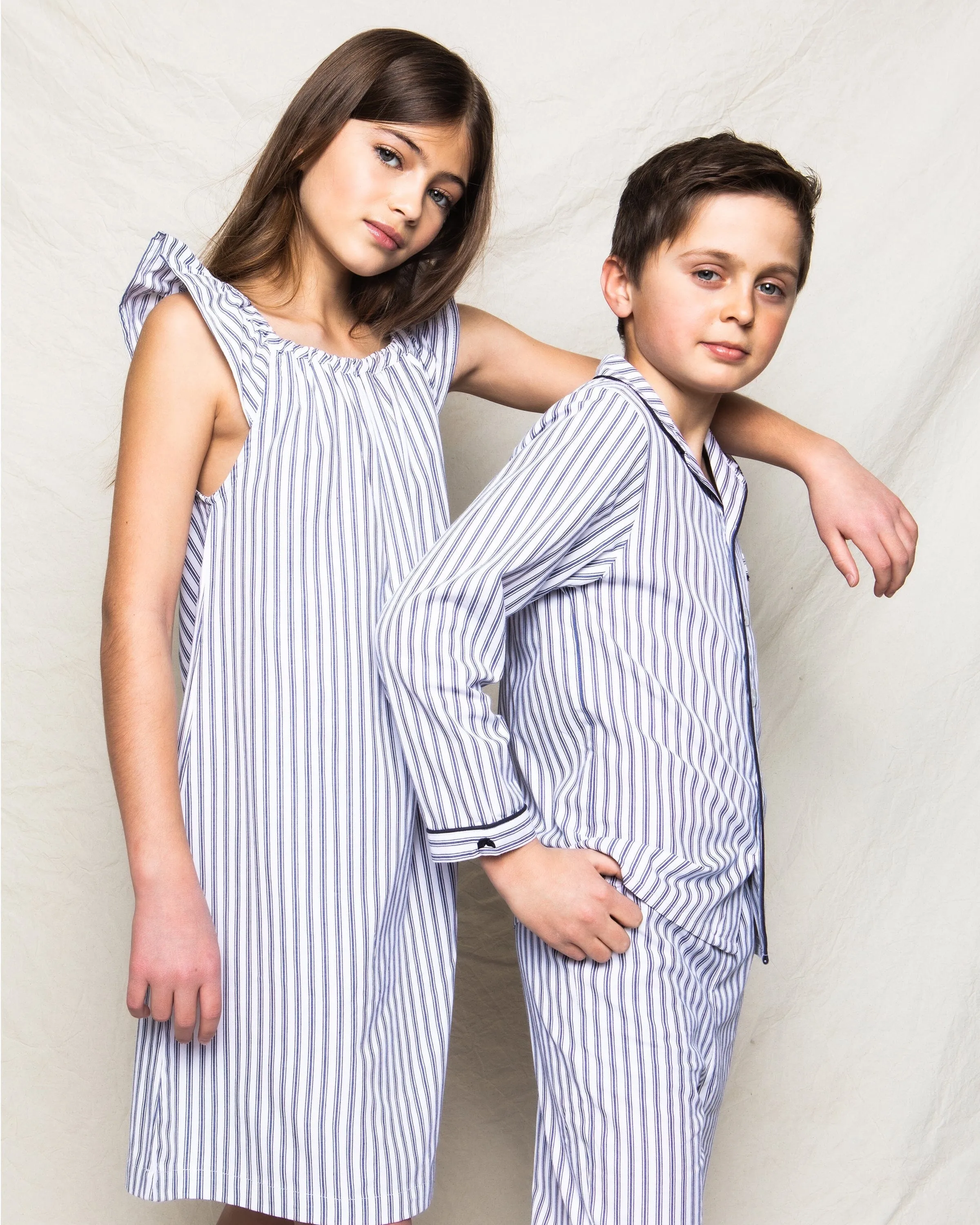 Kid's Twill Pajama Set | Navy French Ticking