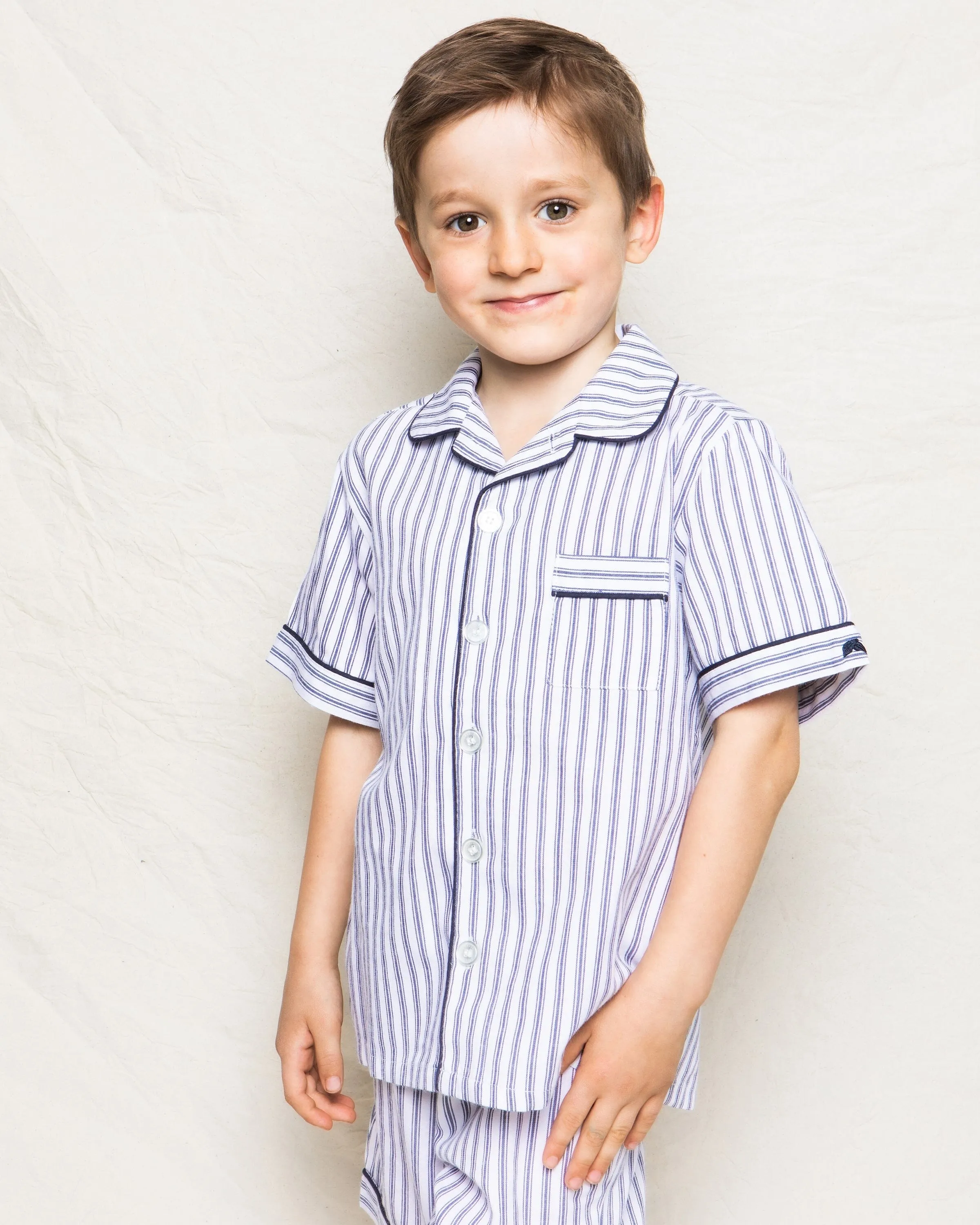 Kid's Twill Pajama Short Set | Navy French Ticking