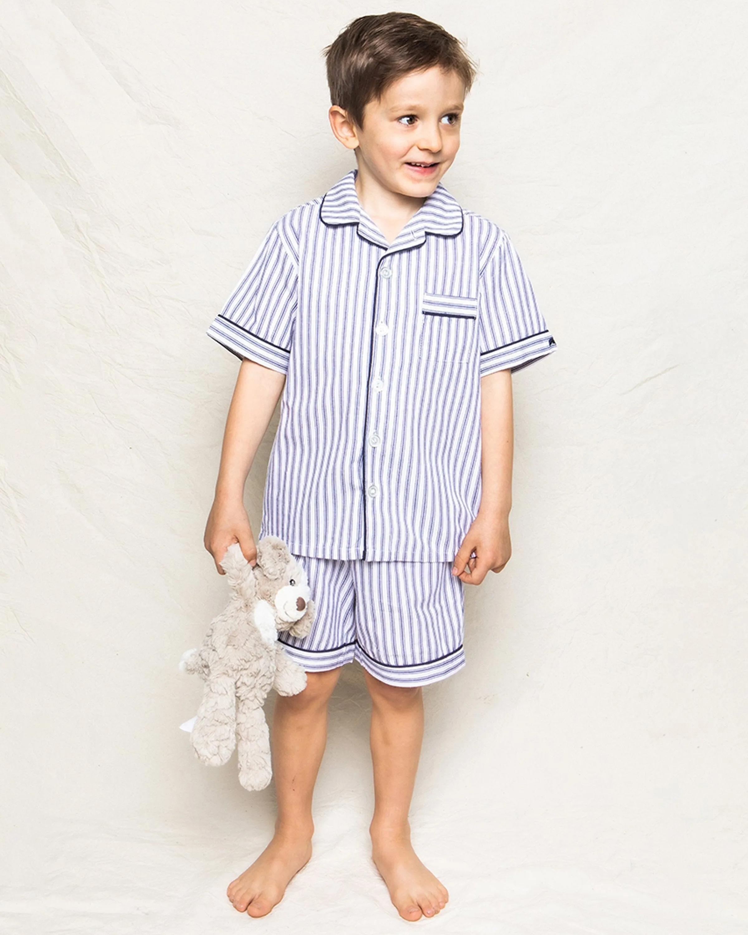 Kid's Twill Pajama Short Set | Navy French Ticking