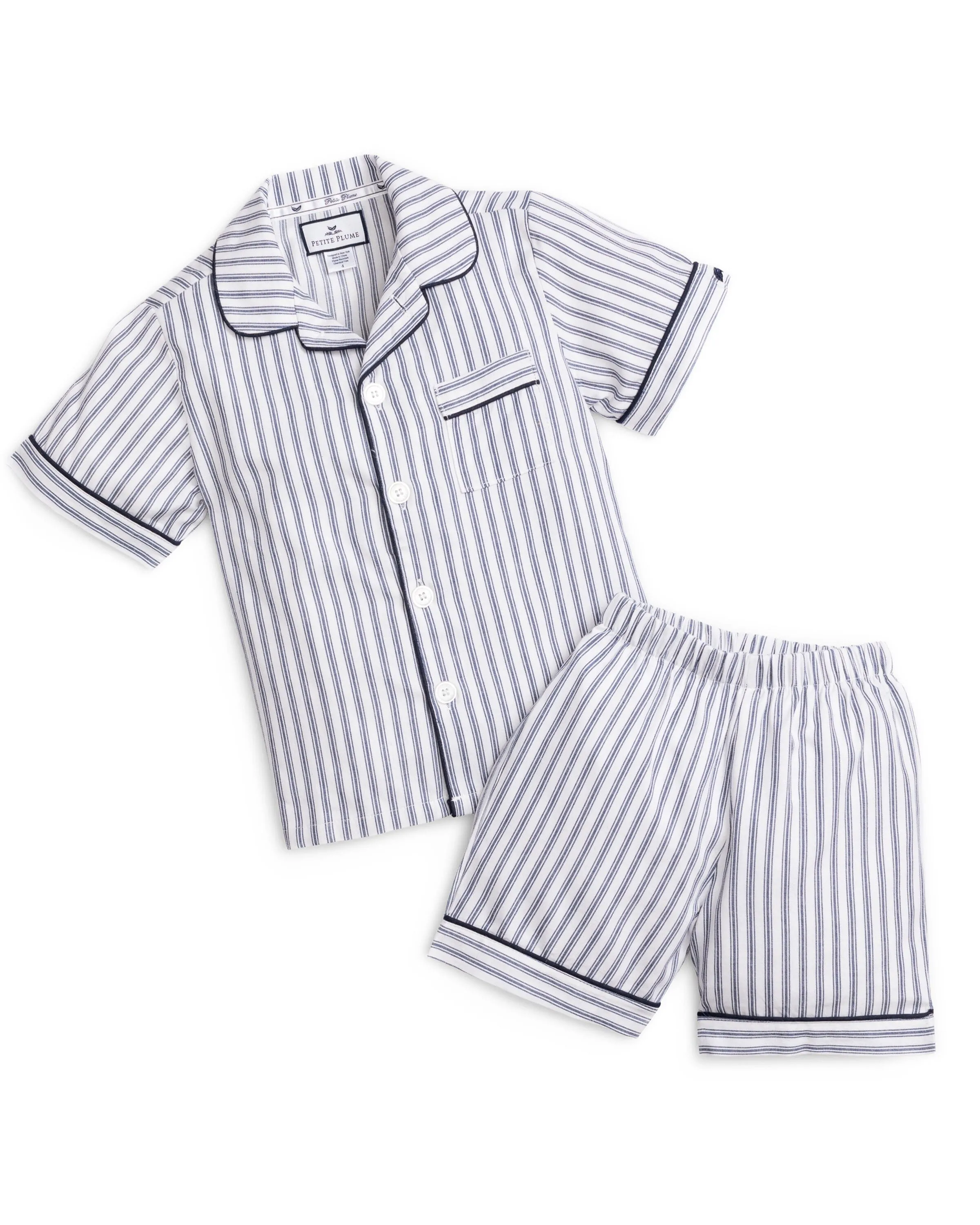 Kid's Twill Pajama Short Set | Navy French Ticking