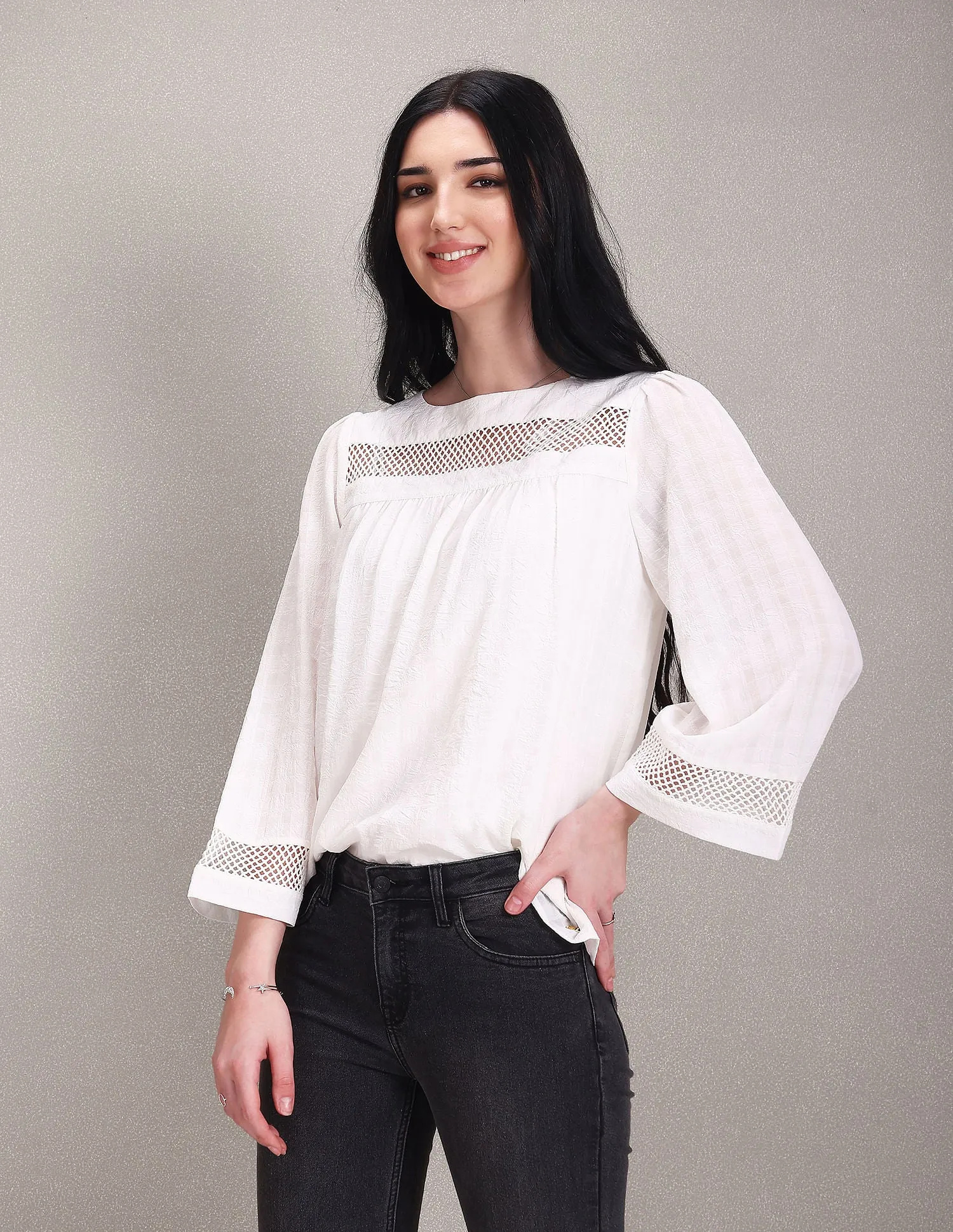 Lace Detail Bell Sleeve Top