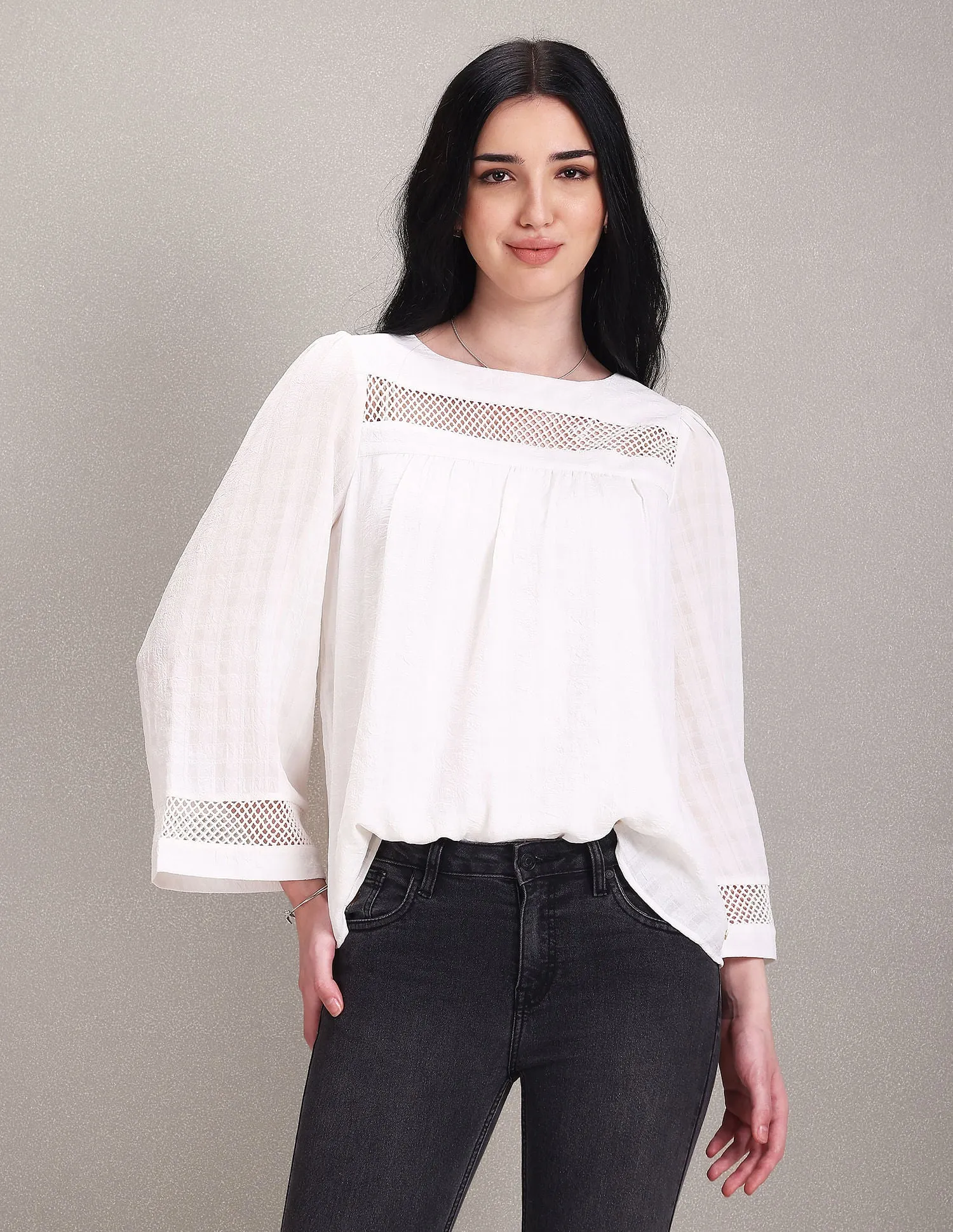 Lace Detail Bell Sleeve Top