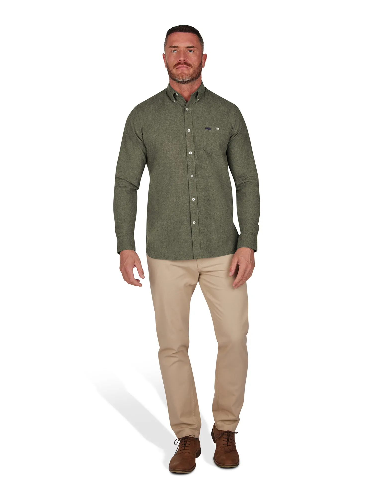 Long Sleeve Brushed Twill  Shirt - Khaki