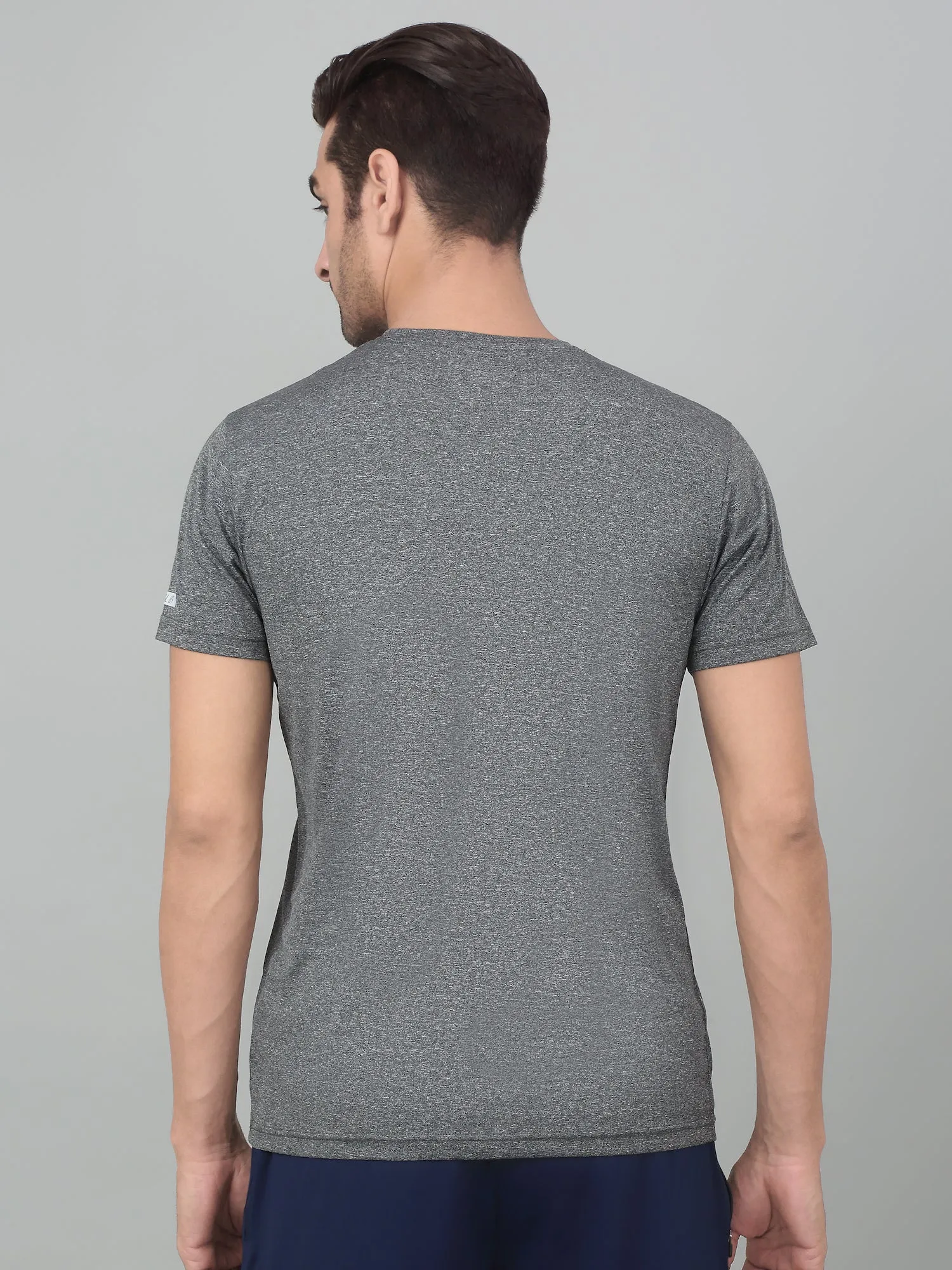 Men's Grey Melange Round neck Half Sleeve T-Shirt with Graphic Print