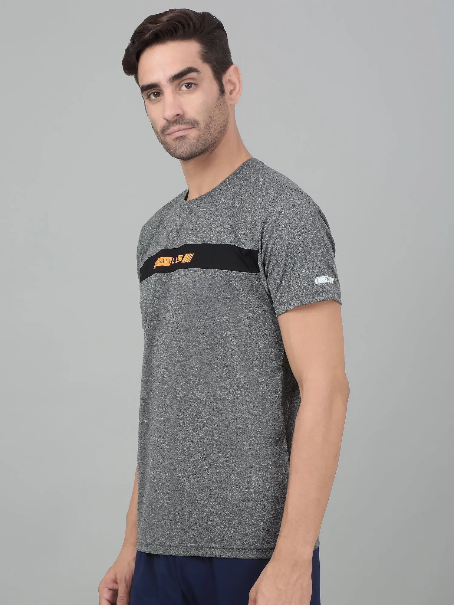 Men's Grey Melange Round neck Half Sleeve T-Shirt with Graphic Print