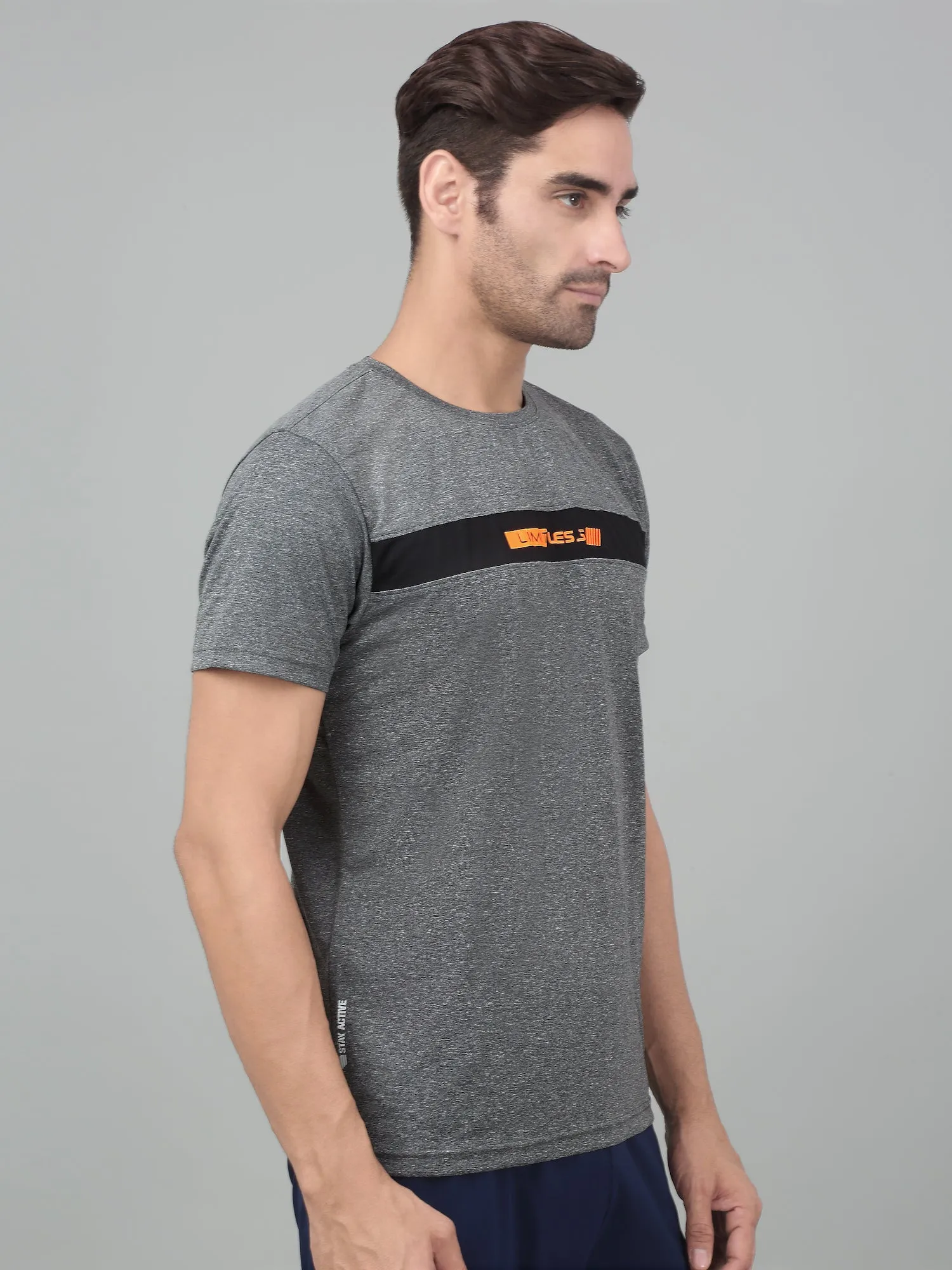 Men's Grey Melange Round neck Half Sleeve T-Shirt with Graphic Print