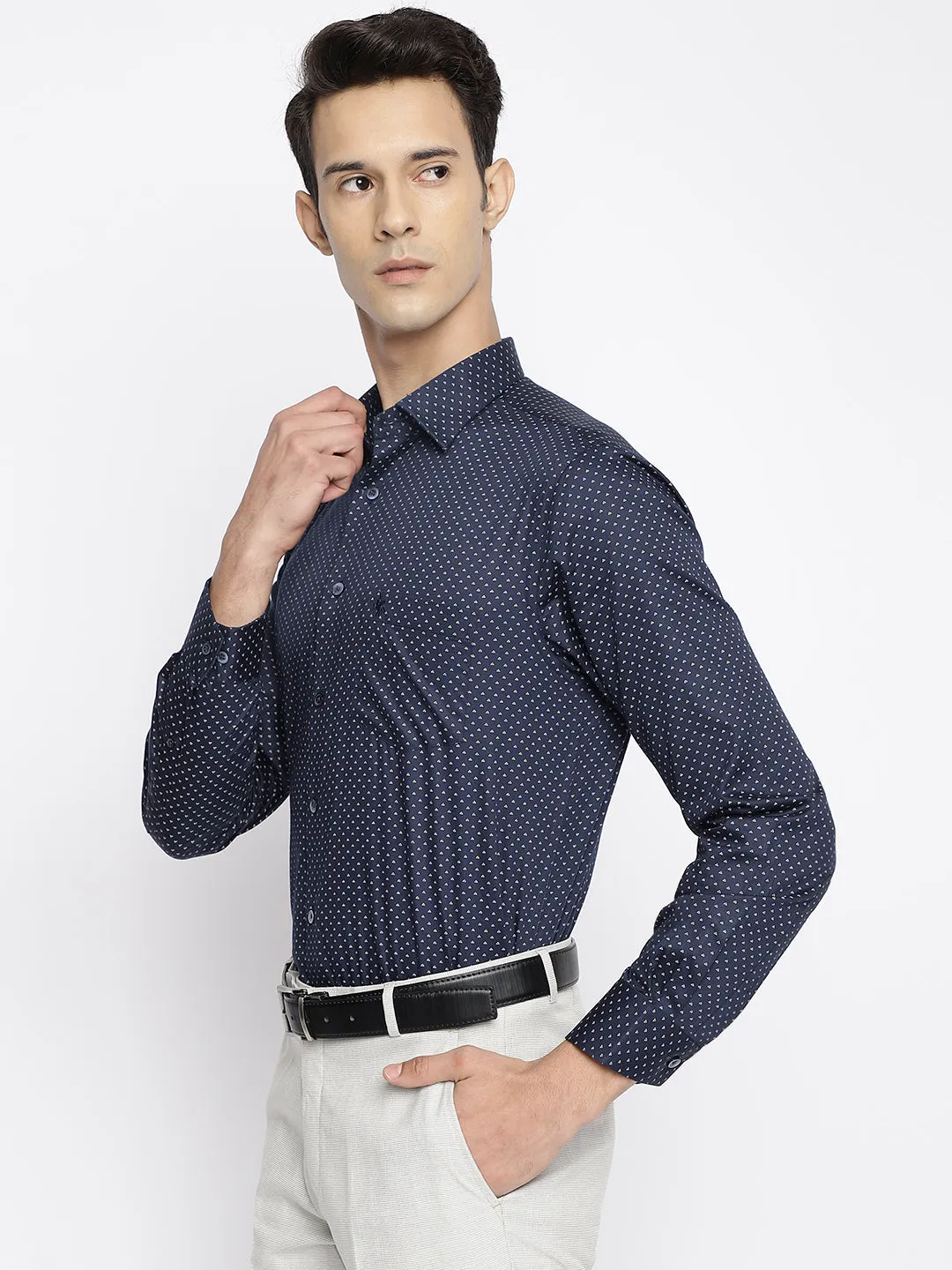 Men's Navy Blue Party Dot Print Full Sleeve Shirt