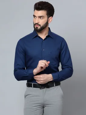 Men's Navy Blue Party Self Textured Full Sleeve Shirt