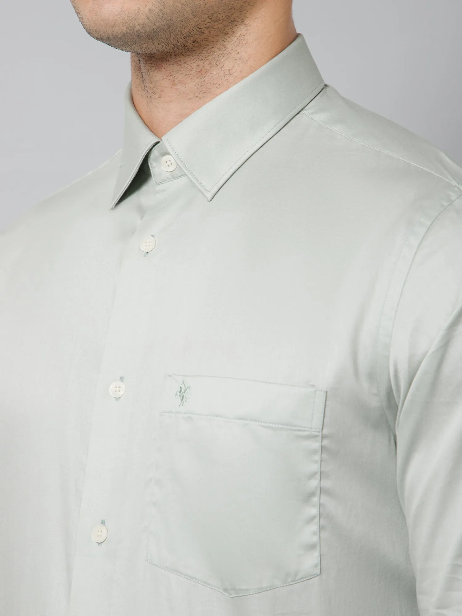 Men's Sage Green Party Plain Full Sleeve Shirt