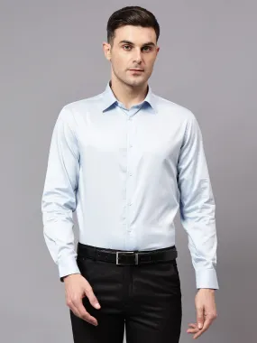 Men's Sky Blue Party Plain Satin Full Sleeve Shirt