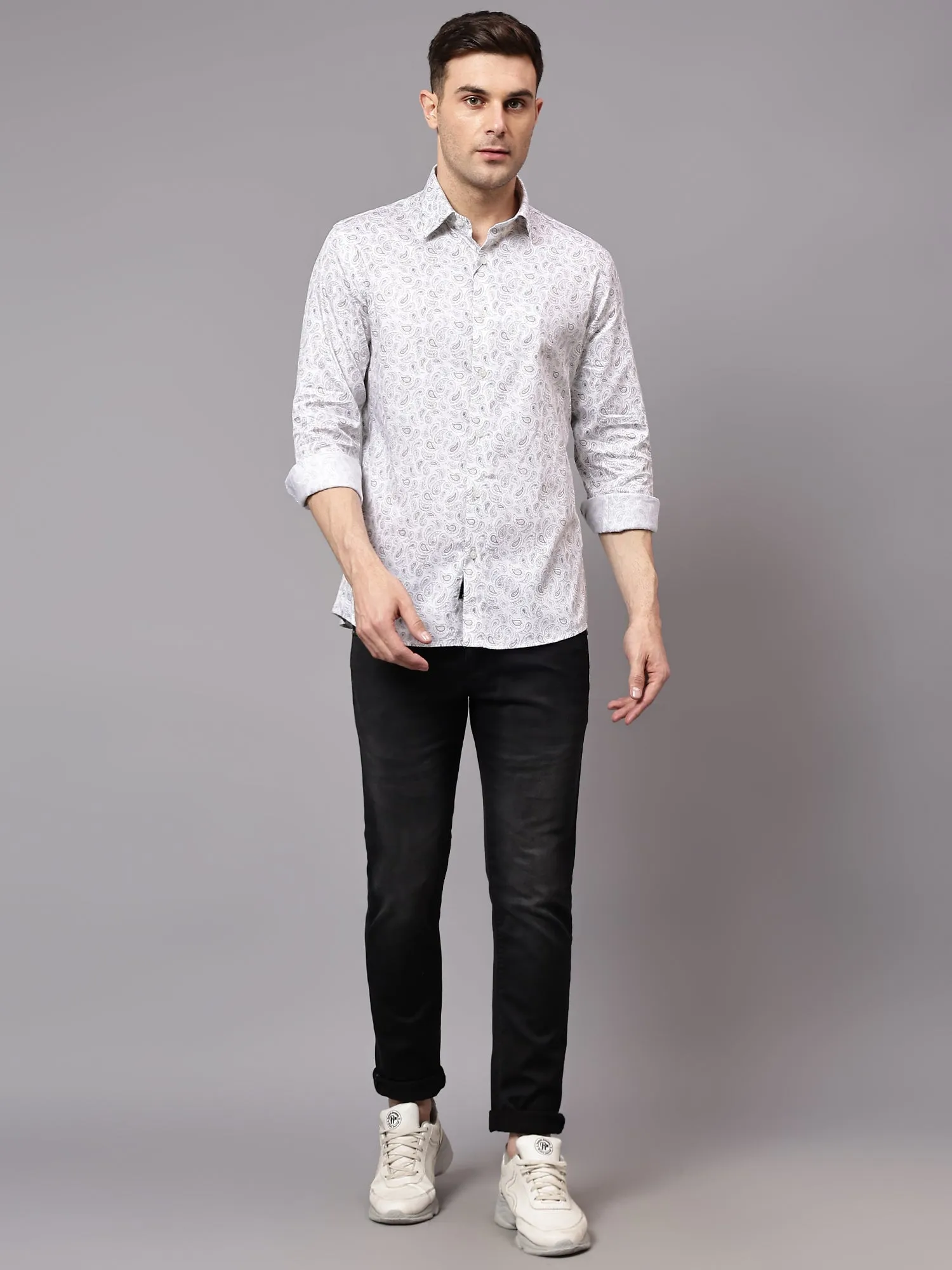 Men's White Party Paisley Print Full Sleeve Shirt