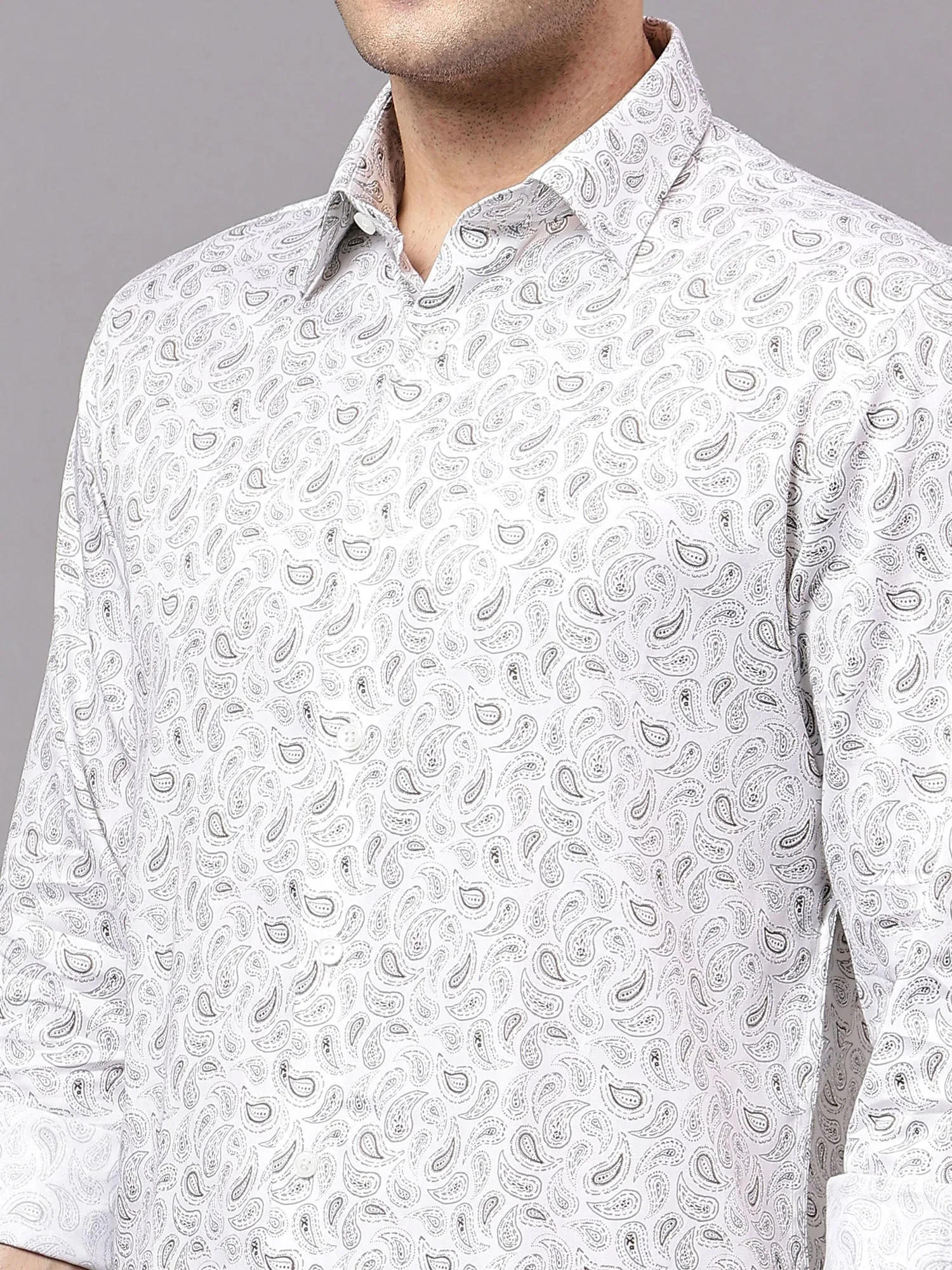 Men's White Party Paisley Print Full Sleeve Shirt