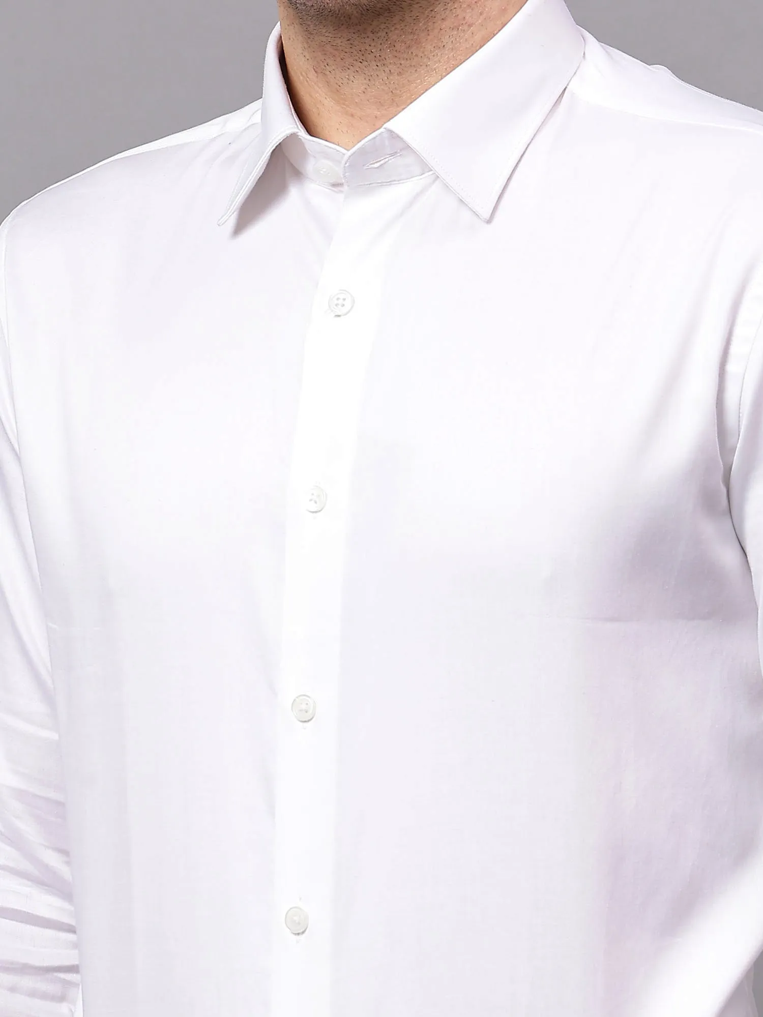 Men's White Party Plain Satin Full Sleeve Shirt