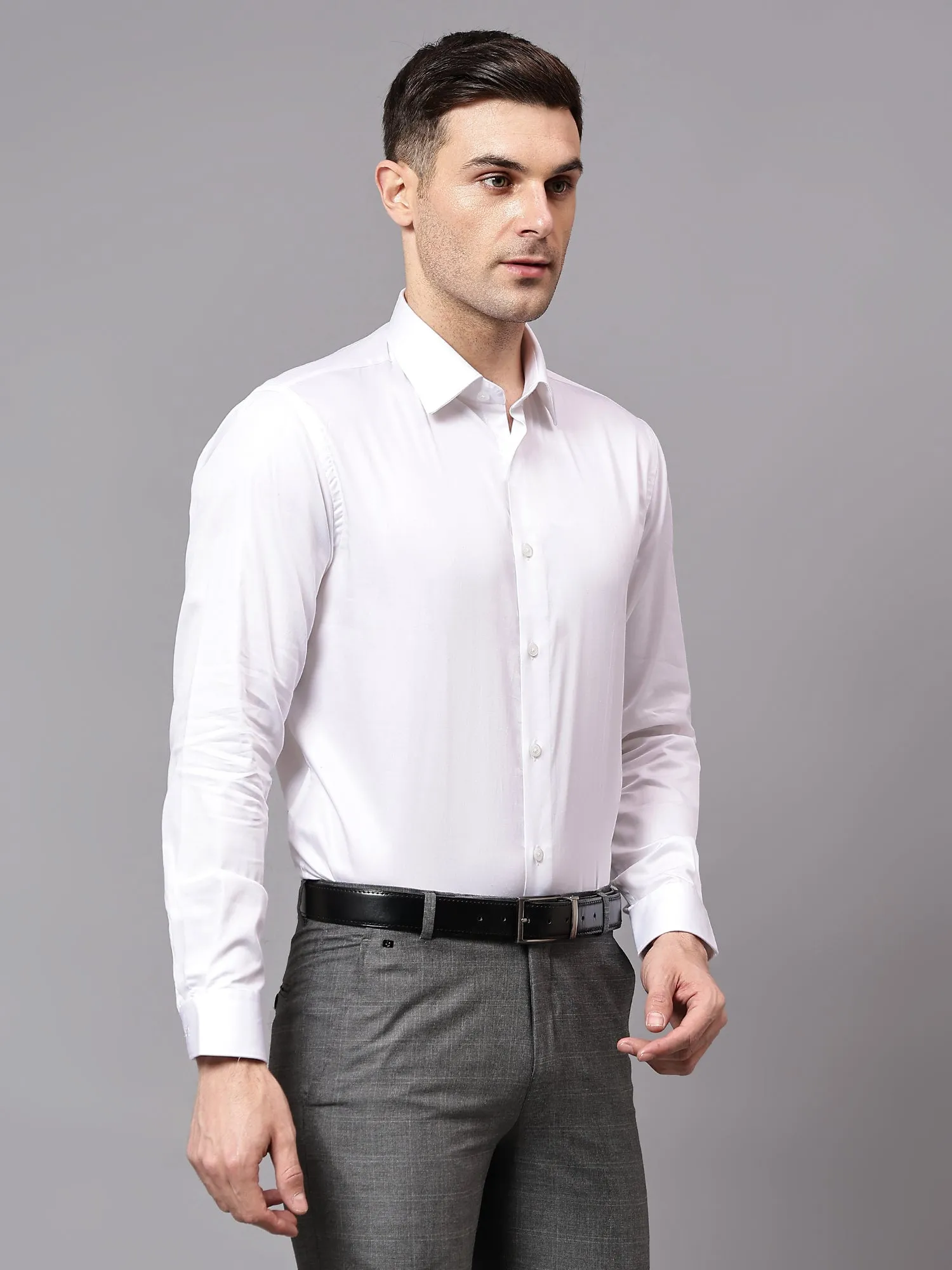 Men's White Party Plain Satin Full Sleeve Shirt