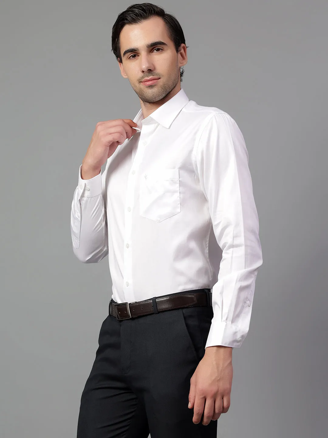 Men's White Solid Full Sleeve Partywear Shirt