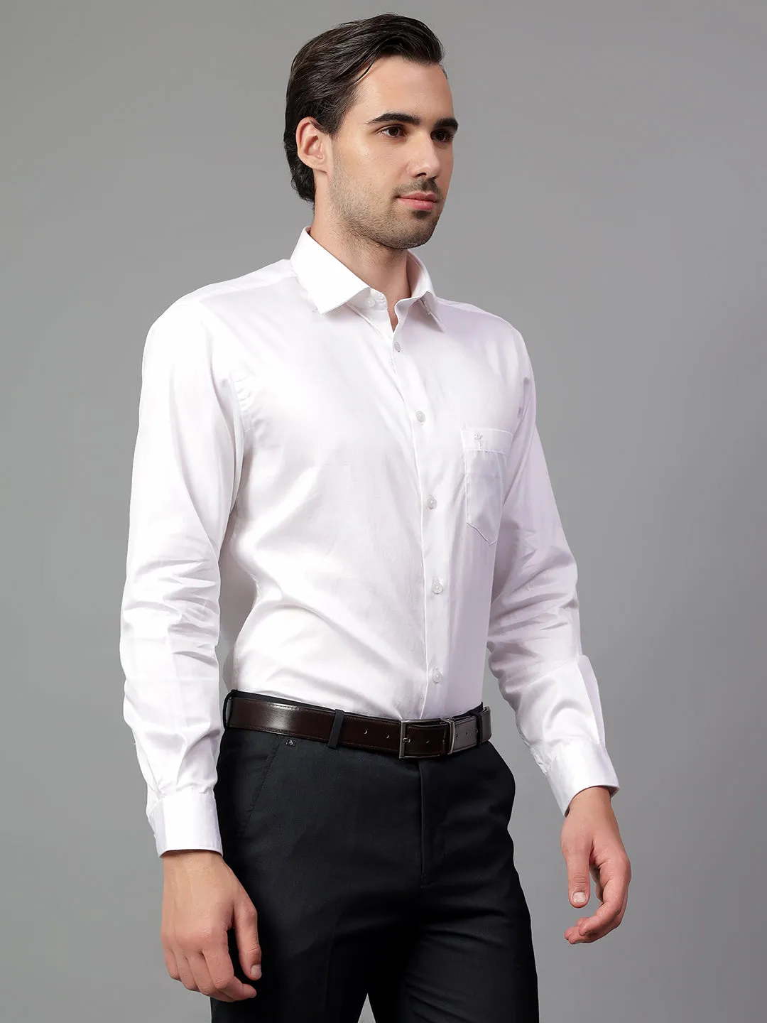 Men's White Solid Full Sleeve Partywear Shirt