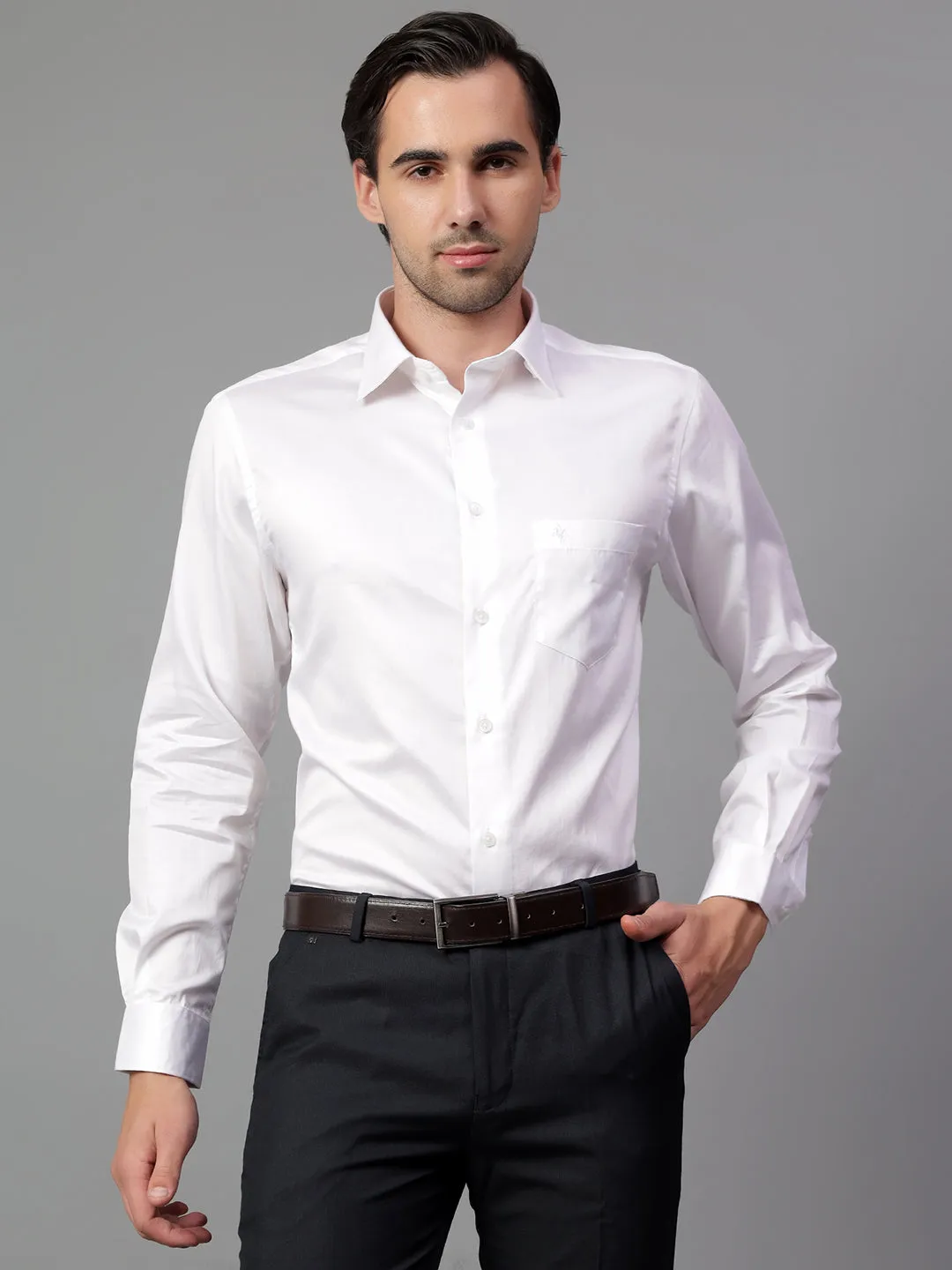 Men's White Solid Full Sleeve Partywear Shirt