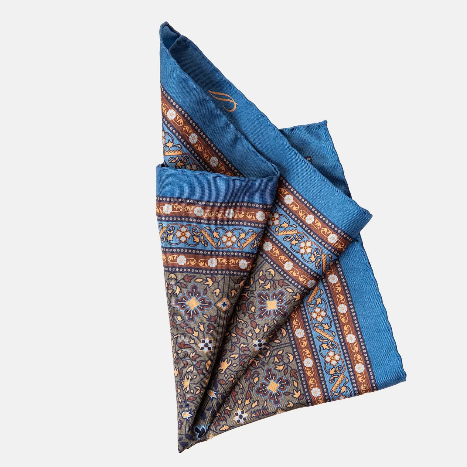 Modena - Silk Pocket Square - Blue & Olive