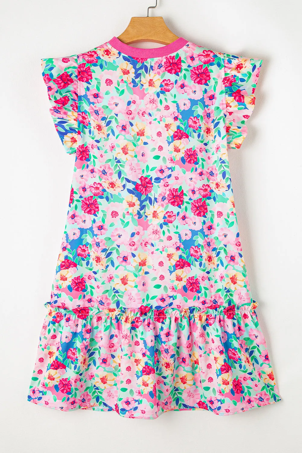 Multicolour Floral Print Flutter Sleeve Ruffled Mini Dress