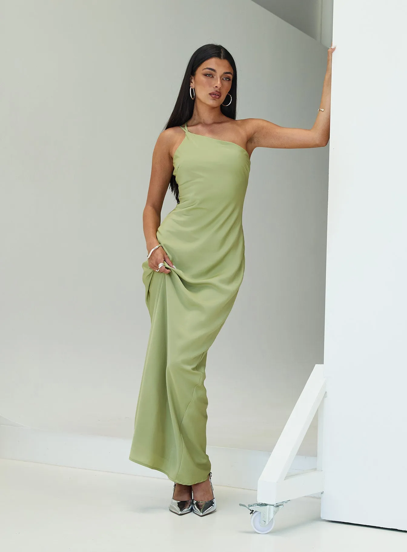 Nehemiah One Shoulder Maxi Dress Chartreuse