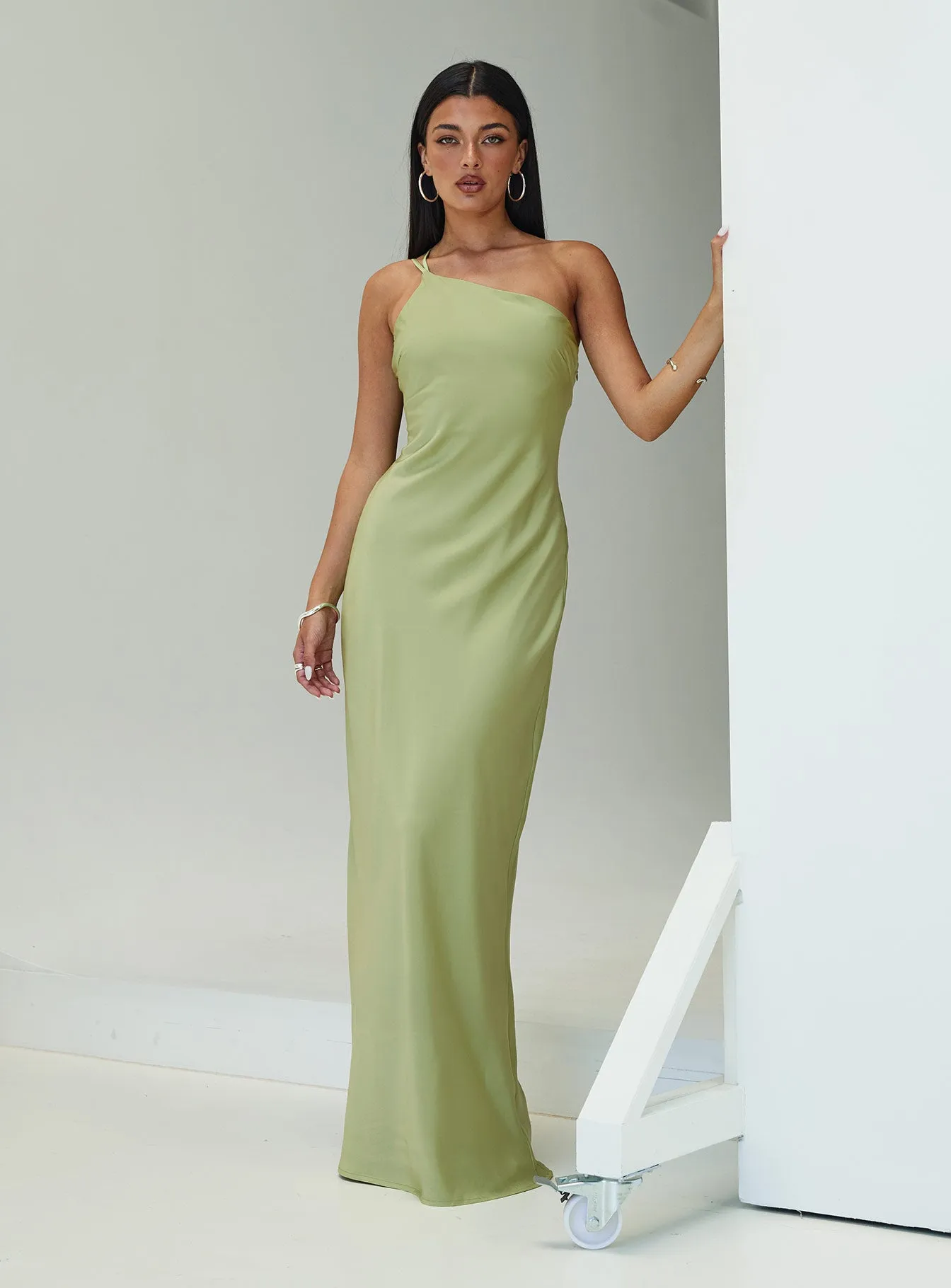 Nehemiah One Shoulder Maxi Dress Chartreuse