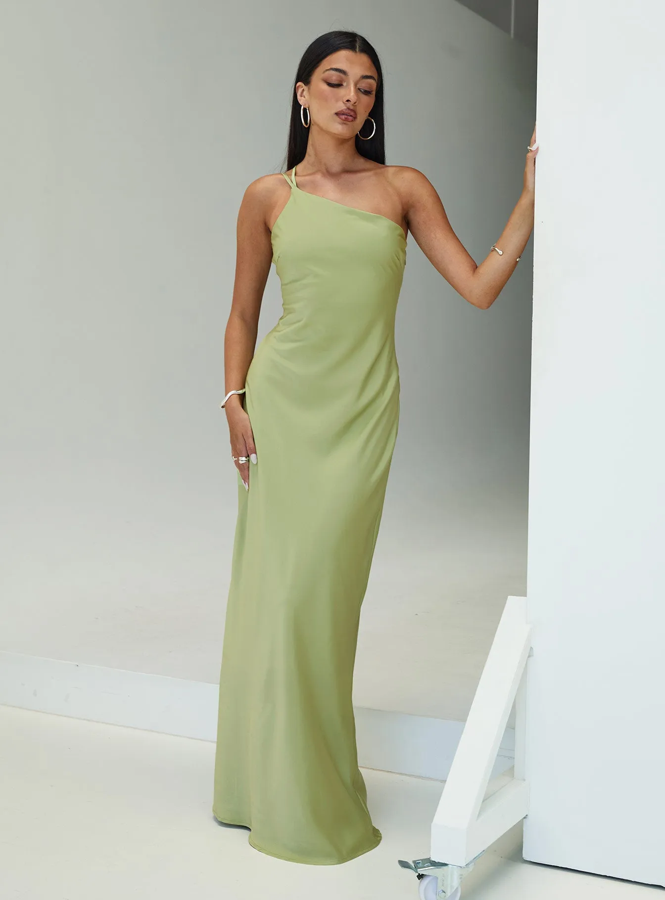 Nehemiah One Shoulder Maxi Dress Chartreuse