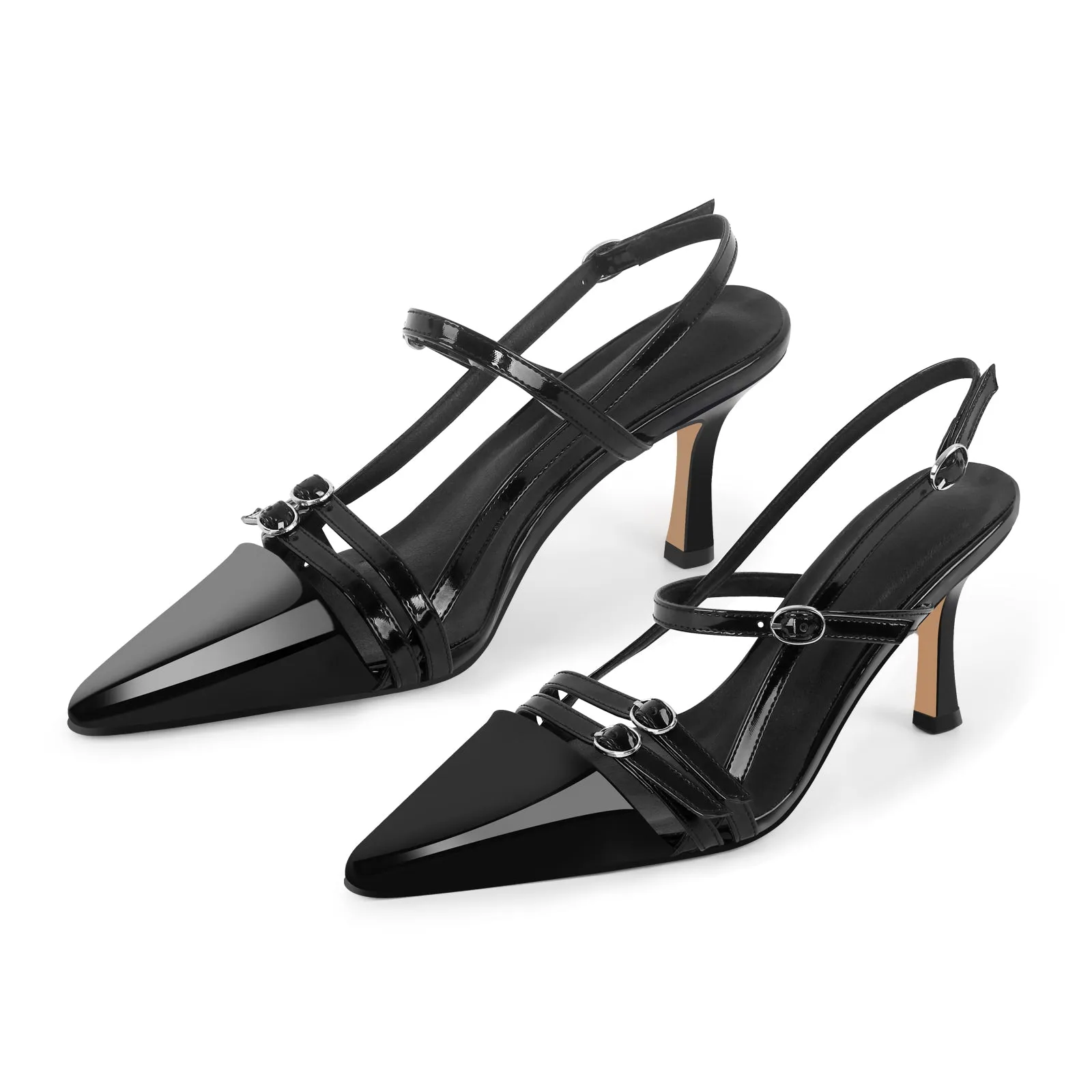 Pointed Toe Hollow Buckle Slingback Pumps