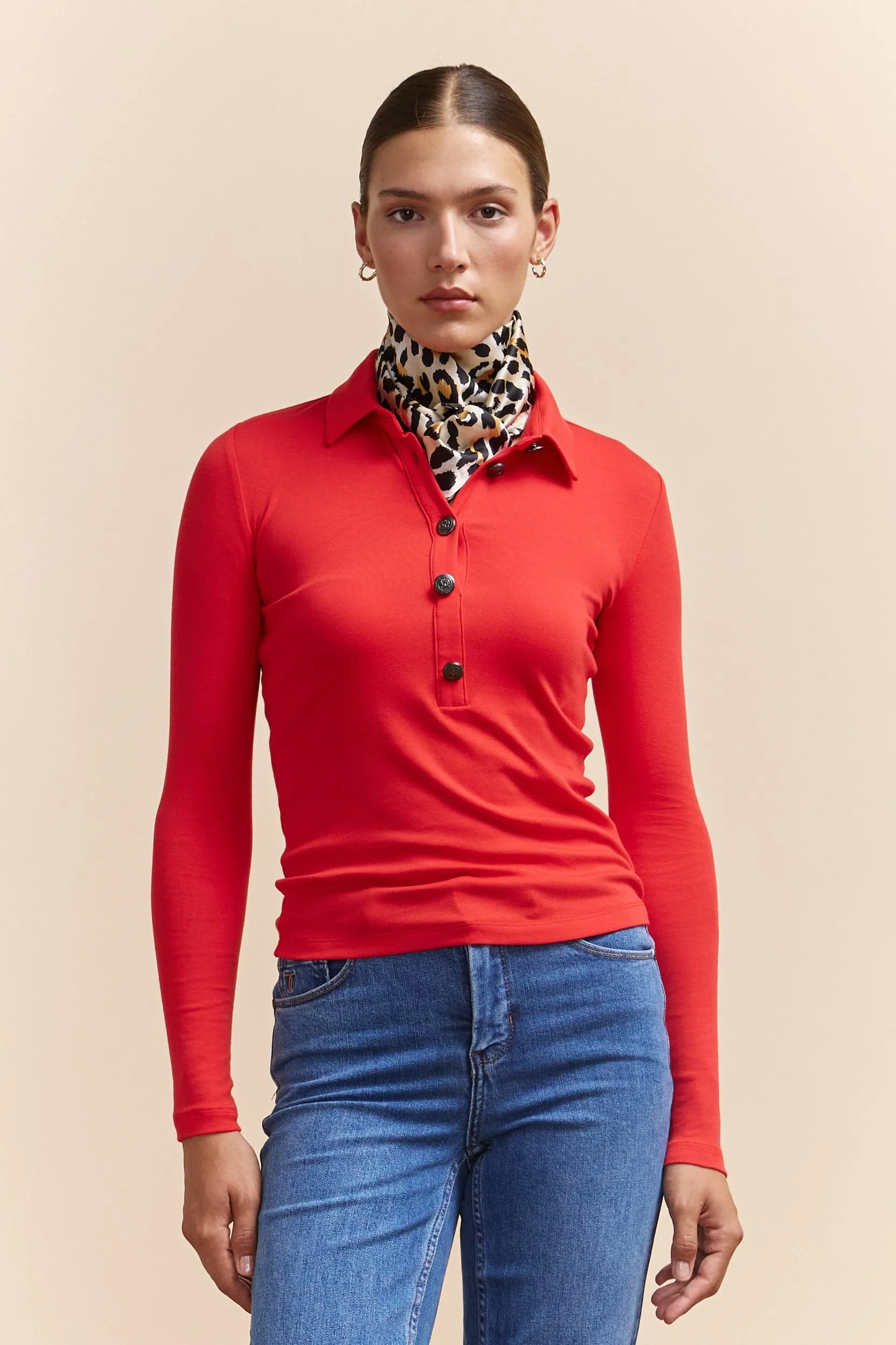 Ribbed top with polo collar