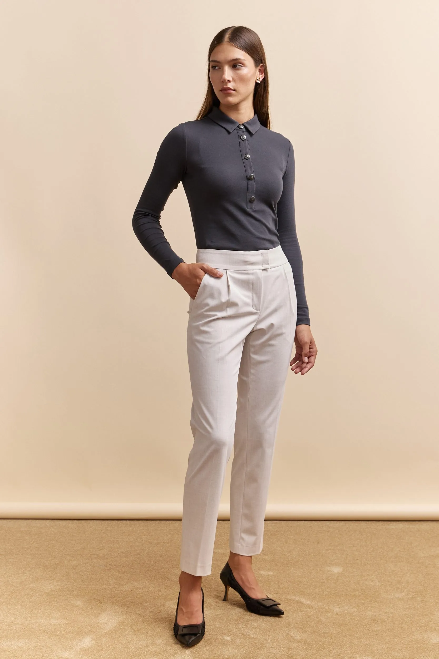 Ribbed top with polo collar