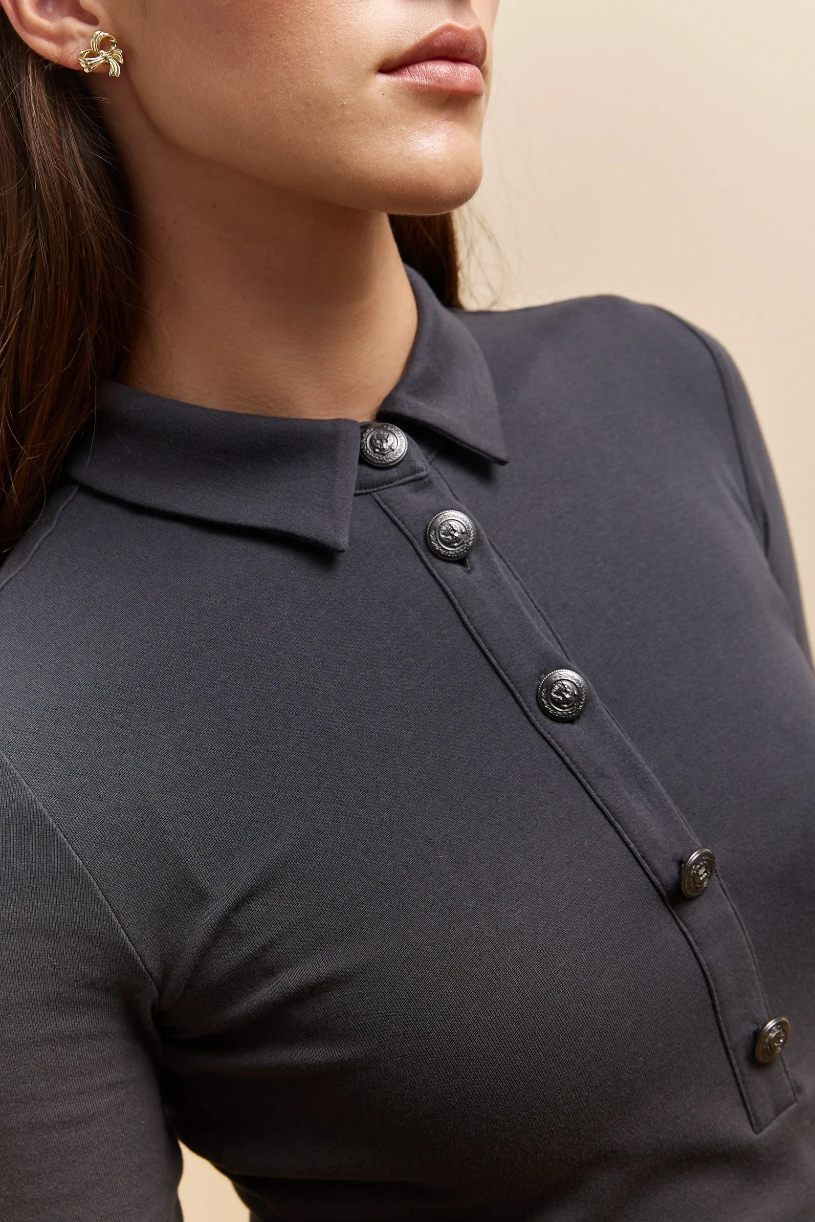 Ribbed top with polo collar