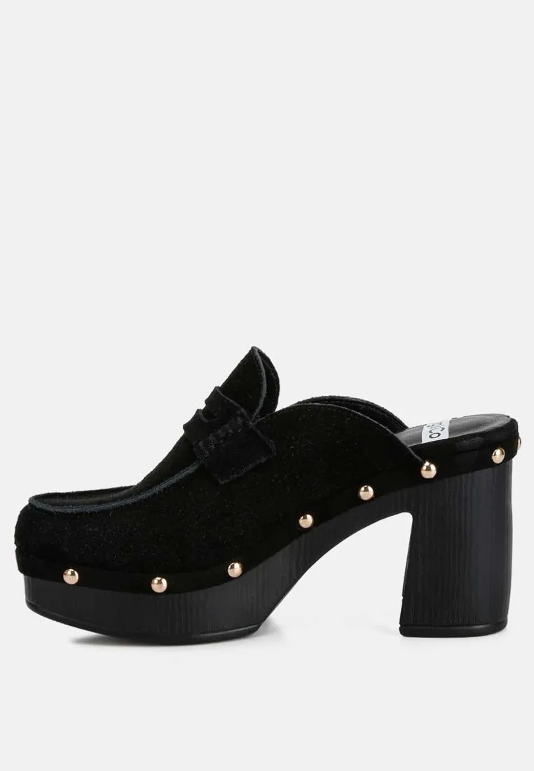 Riley Suede Platform Clogs In Black