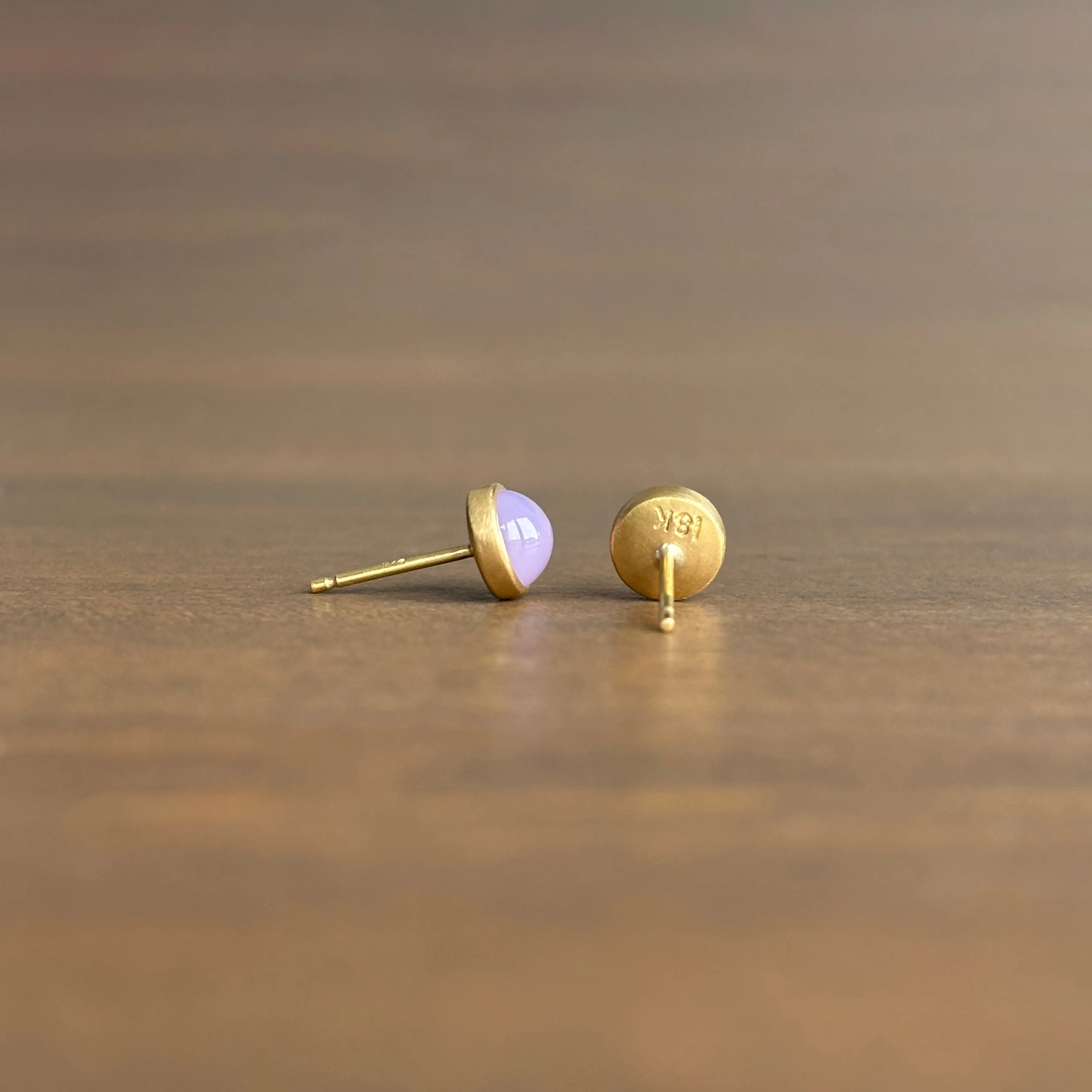 Round Chalcedony Cabochon Stud Earrings