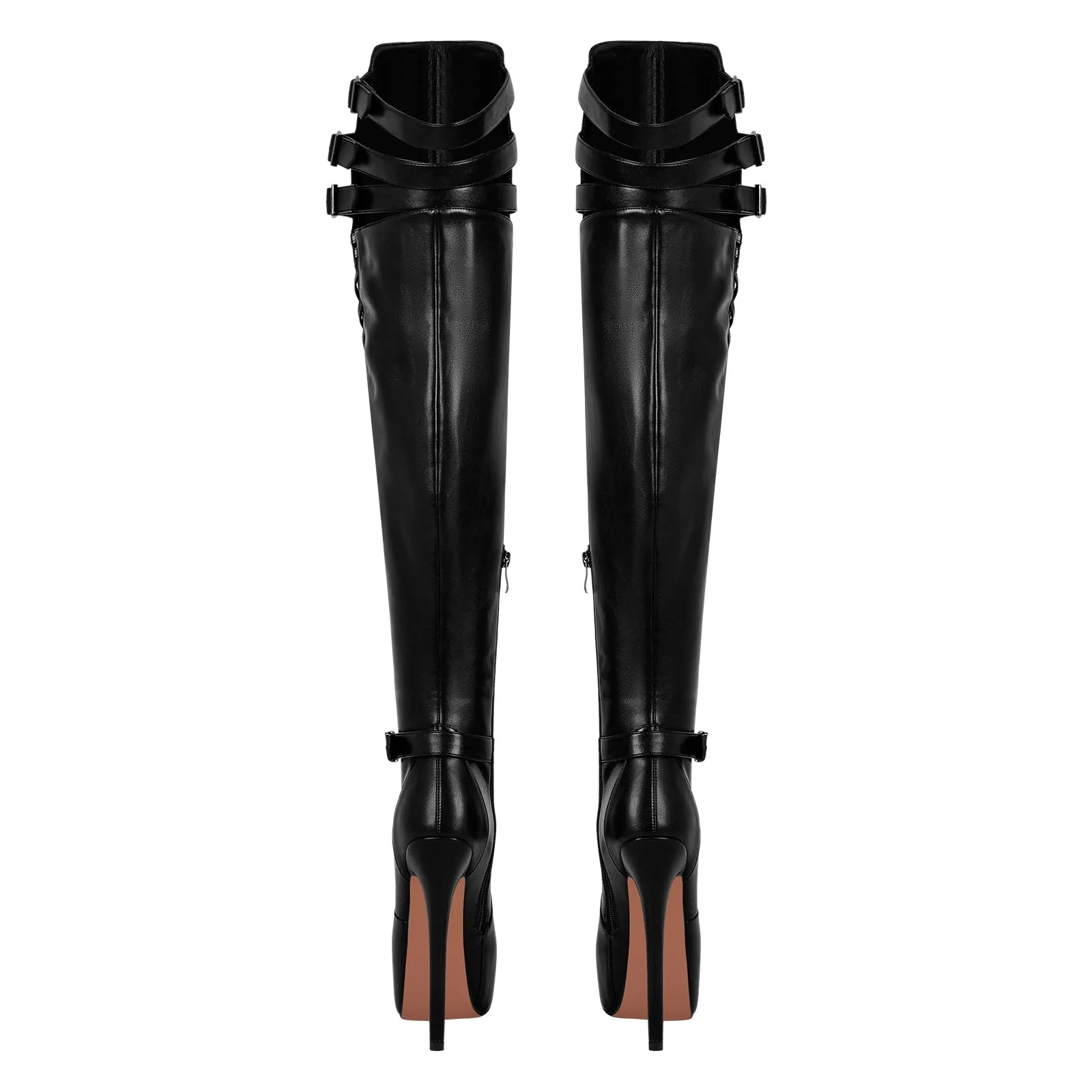 Round Toe Stiletto Platform Over The Knee Buckle Boots