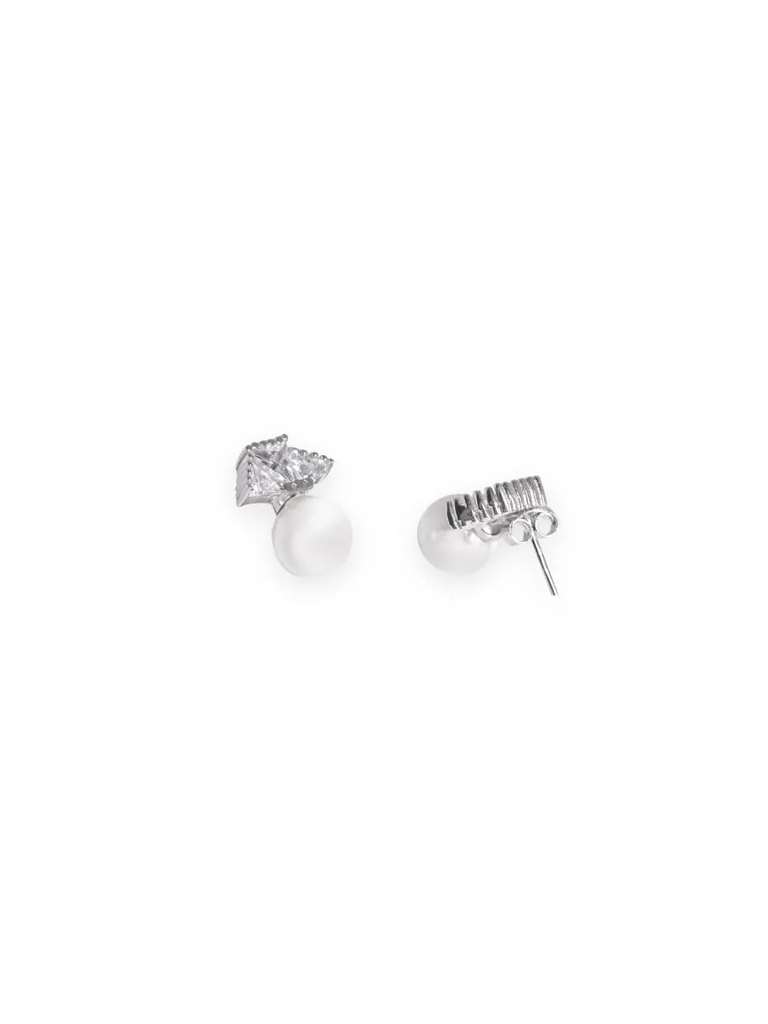 Rubans 925 Sterling Silver Zirconia and Pearl Accent Sterling Silver Stud Earrings