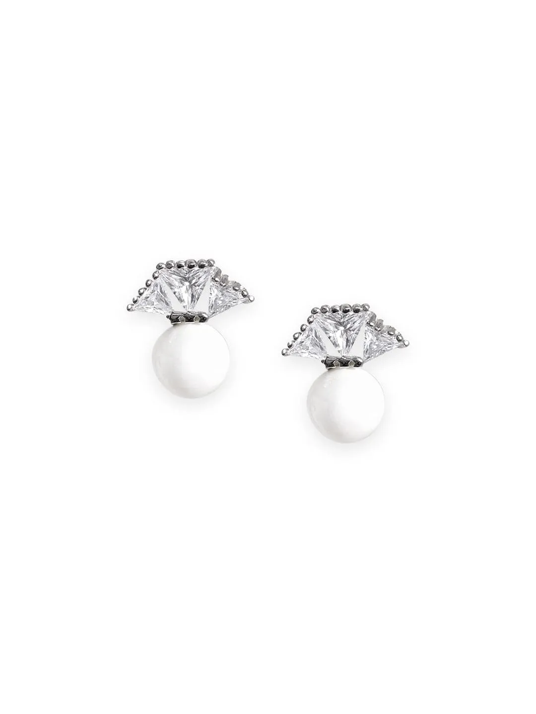 Rubans 925 Sterling Silver Zirconia and Pearl Accent Sterling Silver Stud Earrings