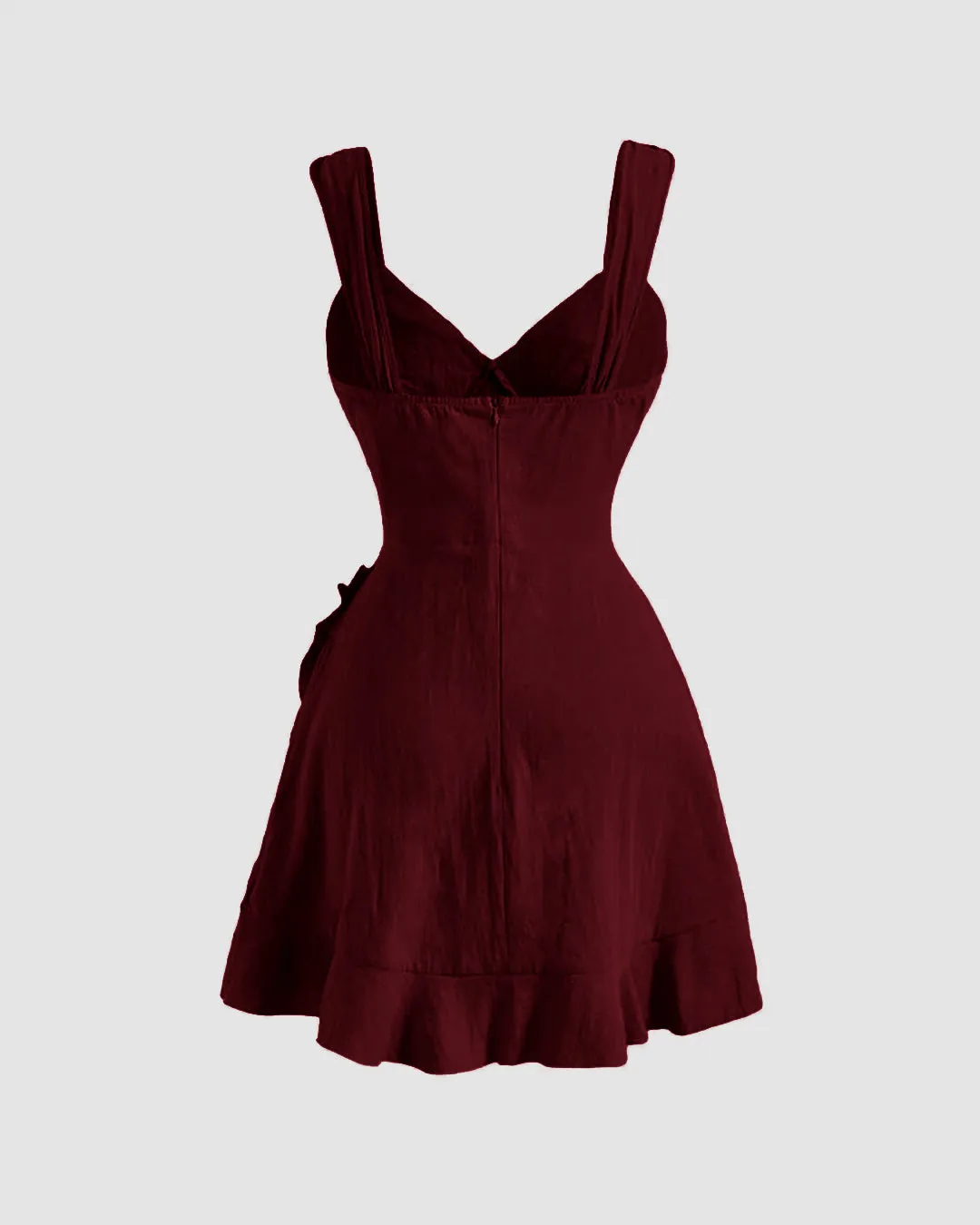 Ruffle Wrap V Neck Short Sleeve Tie Knot Short Dress In Maroon