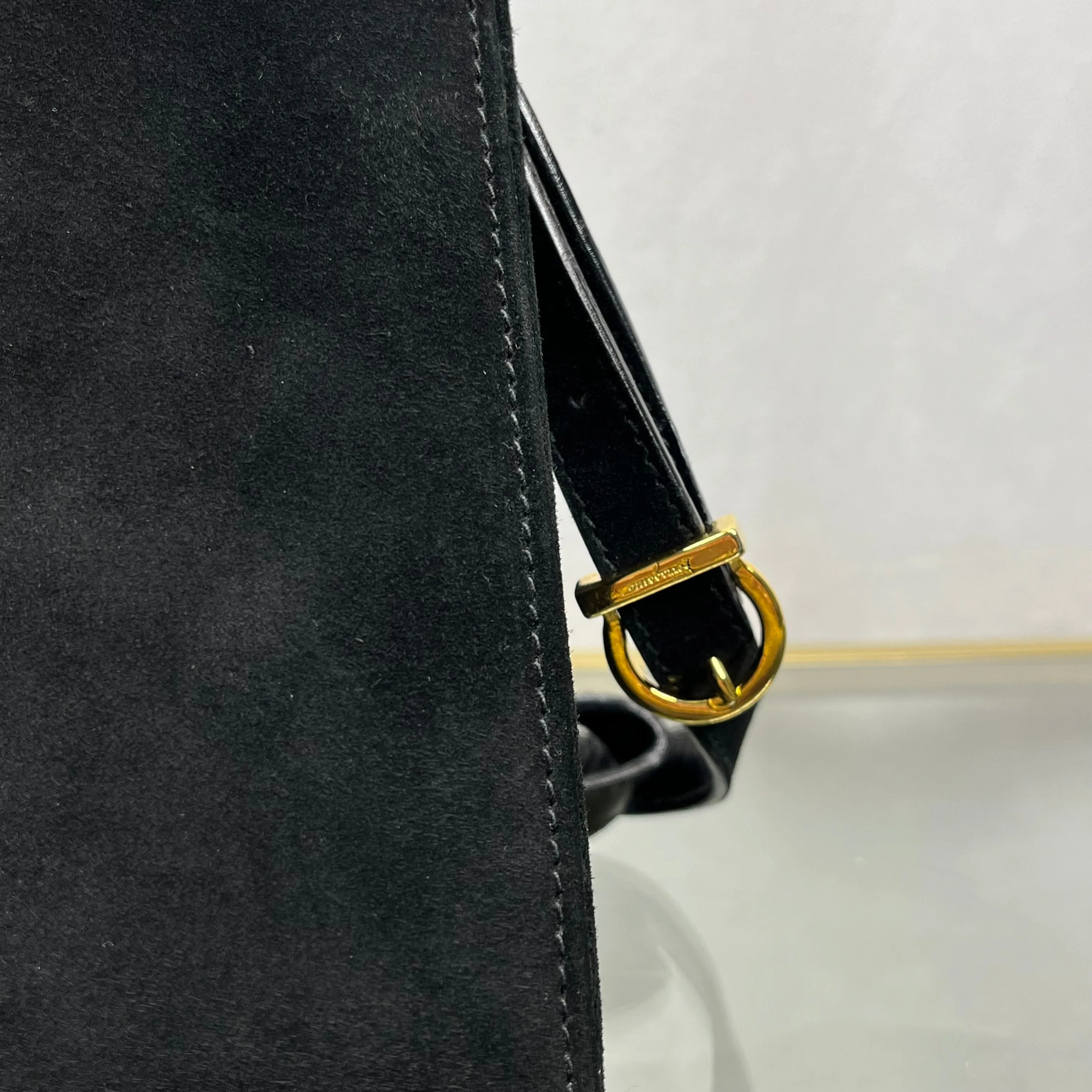 SALVATORE FERRAGAMO Bow Suede Black Crossbody